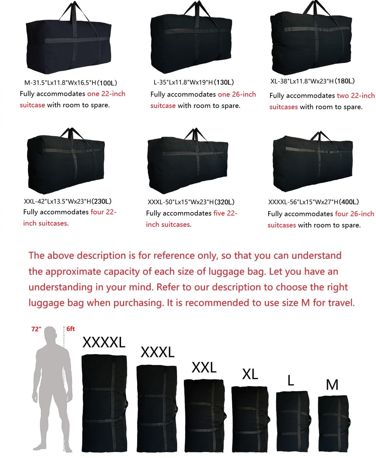 DoYiKe Extra Large Storage Duffle Bag with Zippers and Handles, Black Big Foldable Duffle Bag for Travel-130L