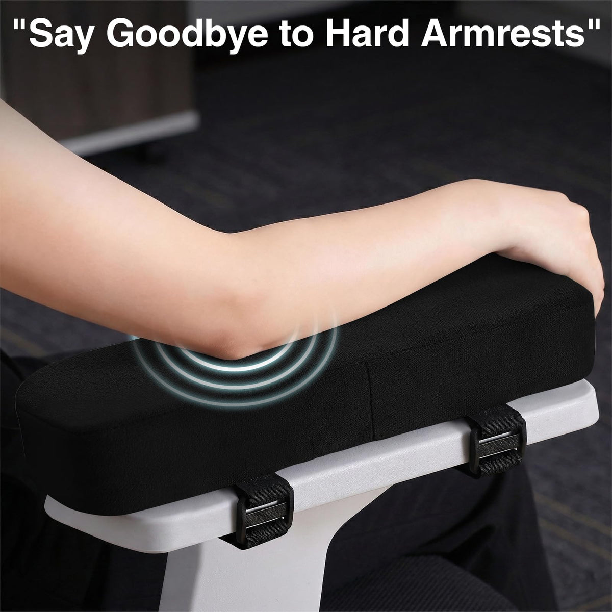 Smiry Ergonomic Office Chair Armrest Pads, Memory Foam Arm Rest Covers, Non-Slip Armrest Cushion with Adjustable Buckles and Straps, Elbow Relief for Desk, Gaming & Wheelchair (Black, Set of 2)