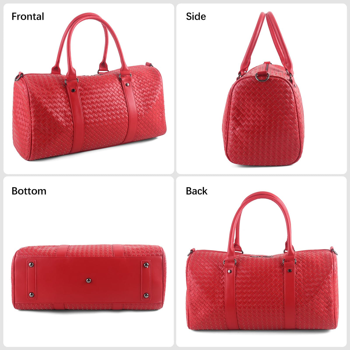 Weekender Bags for Women Designer Duffle Bag for Men, Woven Leather Carry On Travel Bag with Wet Compartment Large Capacity Water-resistant Gym Tote (Red)