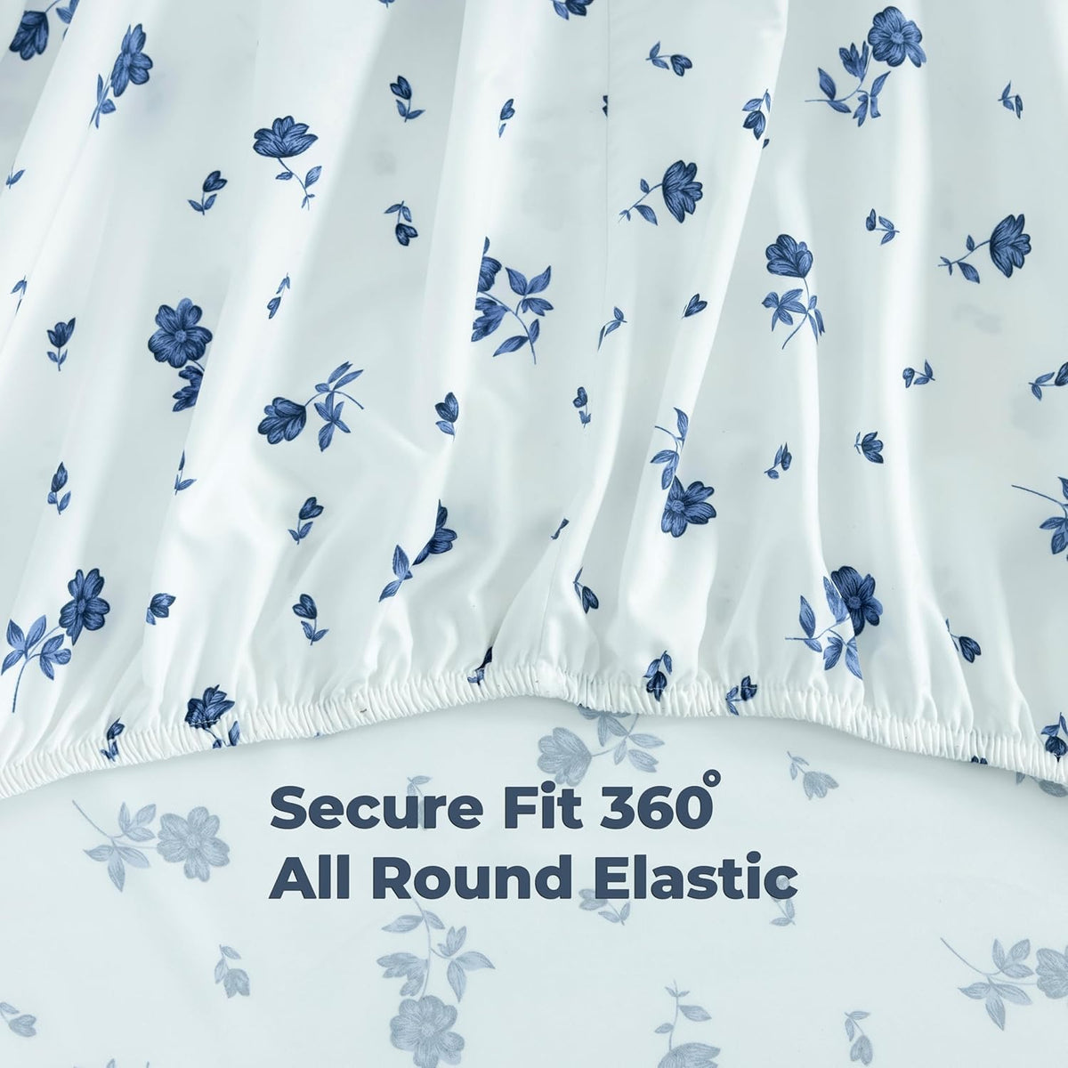 Dreamology Sheet Set Queen, 4 Pieces Microfiber Sheet Set, Printed Sheet Set with Solid Cuffed Detail,Includes 1 Flat Sheet,1 Deep Pocket Fitted Sheet and 2 Pillowcases,Queen Bed Sheets – Blue Floral