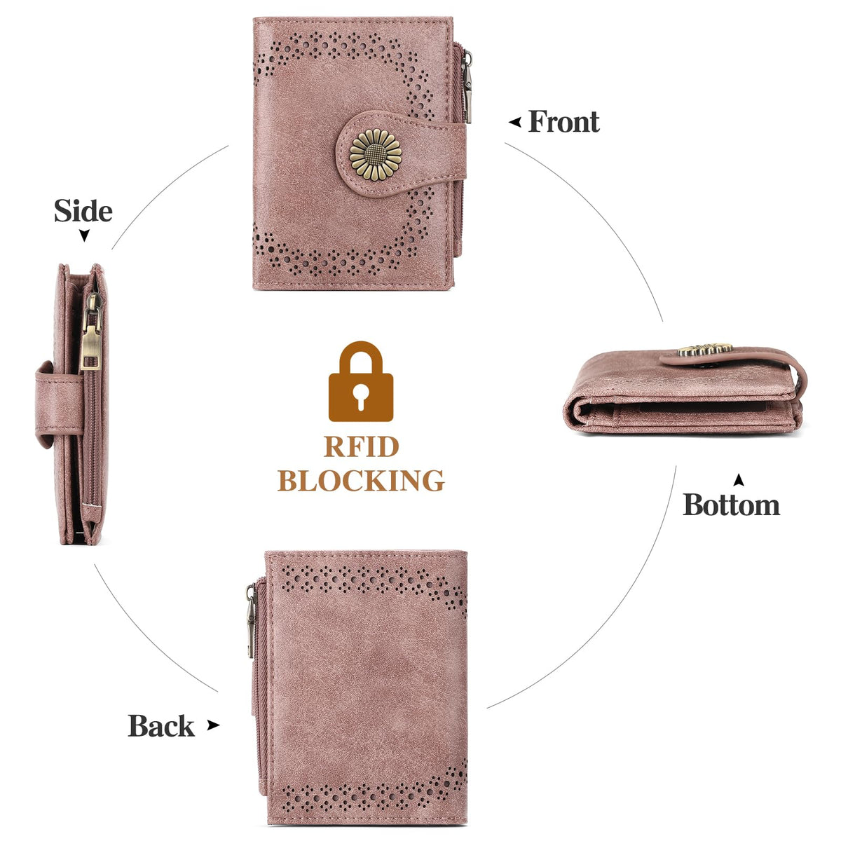 SENDEFN Small Wallets for Women Bifold RFID Blocking Leather Card Holder Compact Wallet with Zipper Coin Pocket