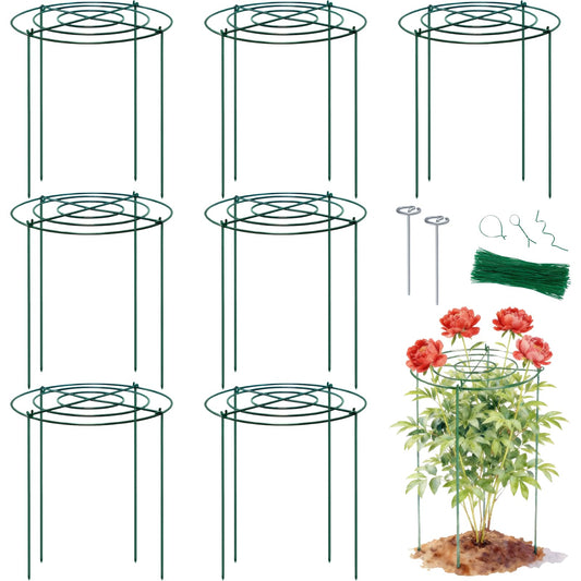 Lancisism 8 Pack Peony Cages and Supports - Heavy Duty Grow Through Metal Plant Support for Outdoor Plants - Plant Support Frame Ring for Rose Tomato Hydrangea Sage Strawberry 12" D x 16" H