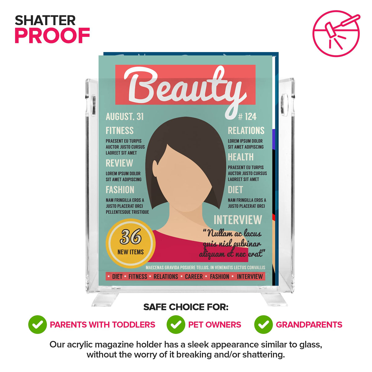 Stock Your Home Acrylic Magazine Holder - Crystal Clear Holder - Shatterproof - Open Top - Space Saver - For Magazines, Publications, Office Desk, Reception, Waiting Room