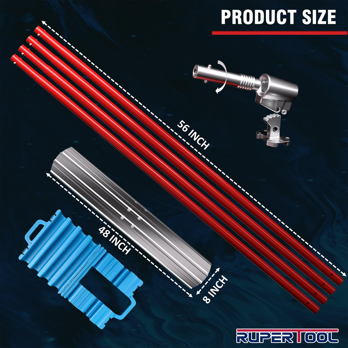 RUPERTOOL Concrete Bull Float Tools Kit, Aluminum Magnesium Alloy Float 48'' x 8", for Concrete Finishing, with Carrying Plastic Tool Box and Belt