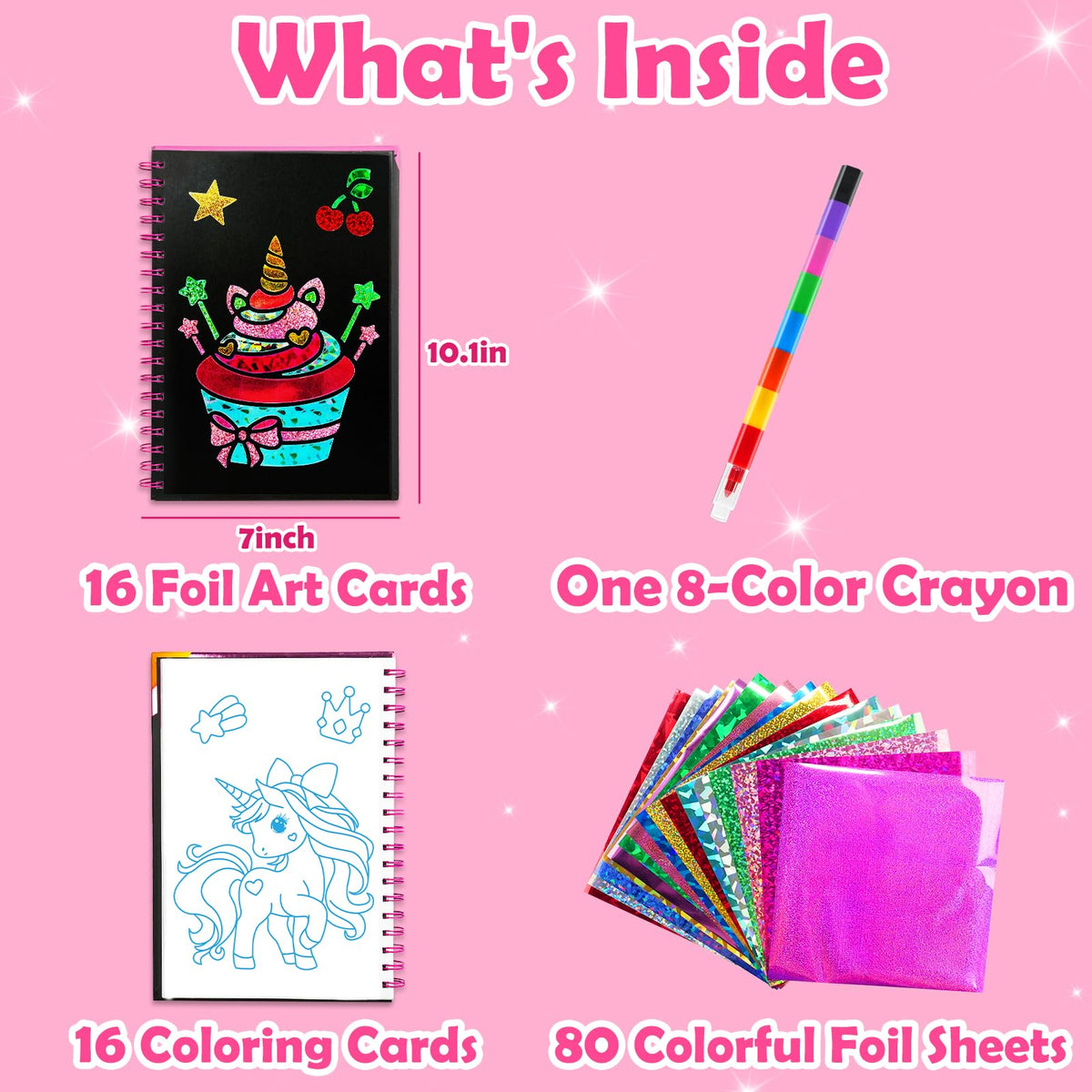 FUNNYB&G Foil Art Craft Kit for Girls 4-10 Years Old: Mess-Free & No-Glue, Create 16 Sparkly Unicorns Pictures – Perfect Travel Toy & Birthday Gift for Kids（Unicorns）