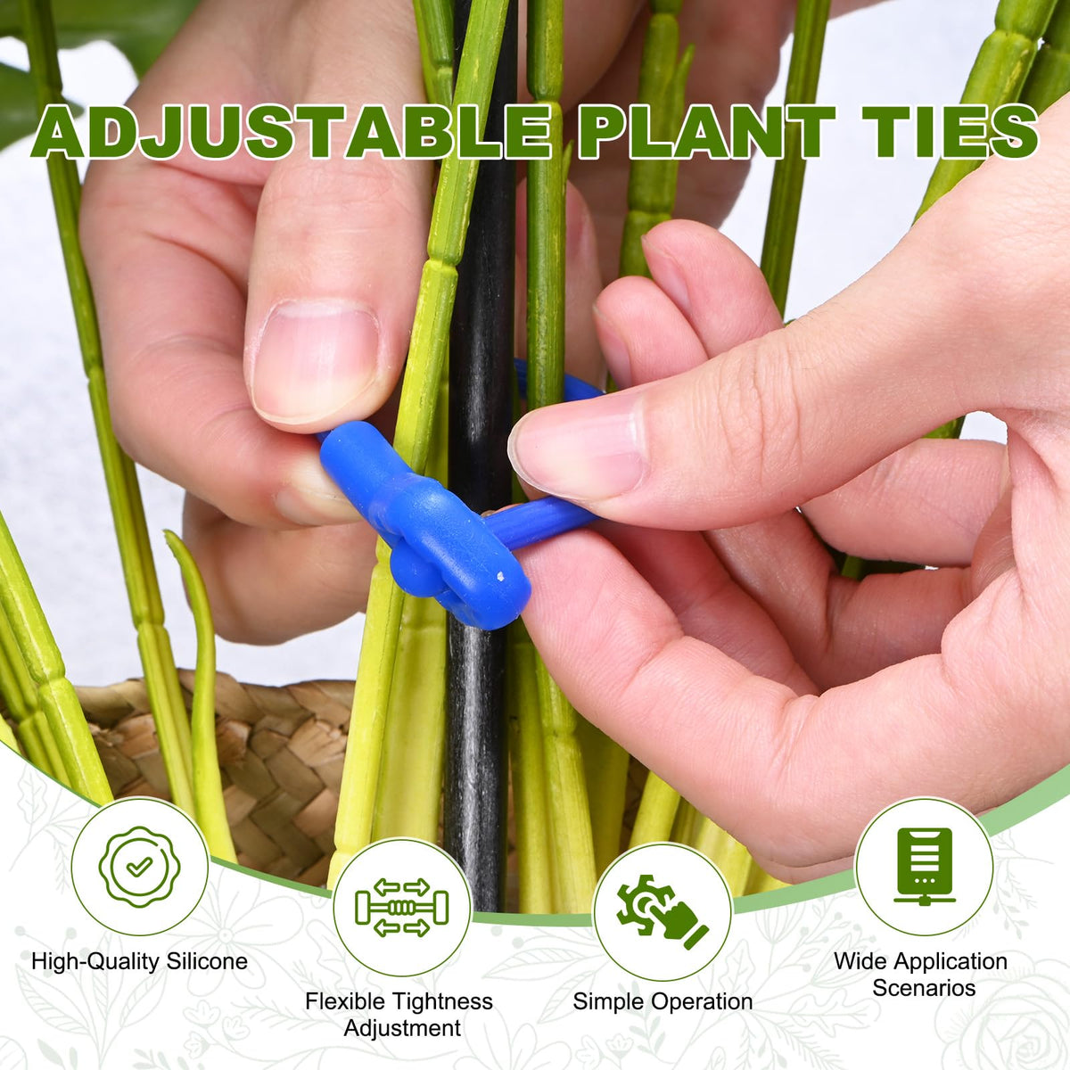 M METERXITY 12-Pack Adjustable Plant Ties, 8inch/20.32cm Silicone Flexible Multi-Function Sturdy Garden Twist Tie for Plant Support/Tree/Shrub/Vine, Reusable Support Twine [Blue]