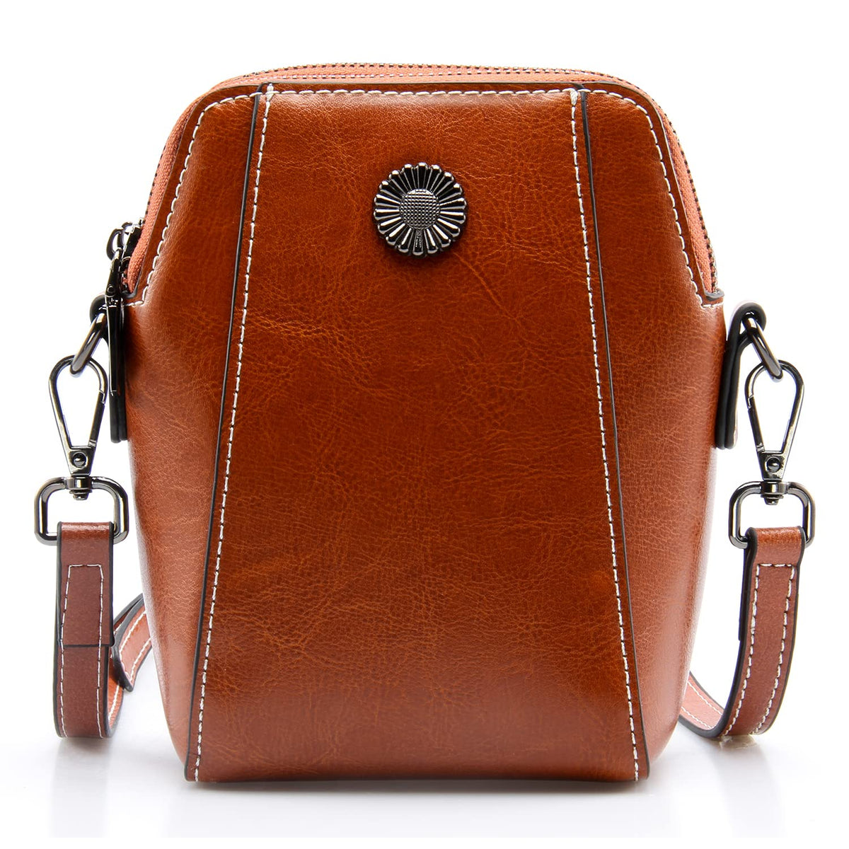 Designer Leather Small Crossbody Bags Purses for Women Cell Phone Bag Soft Women's Shoulder Handbags Gifts for Women (Brown)
