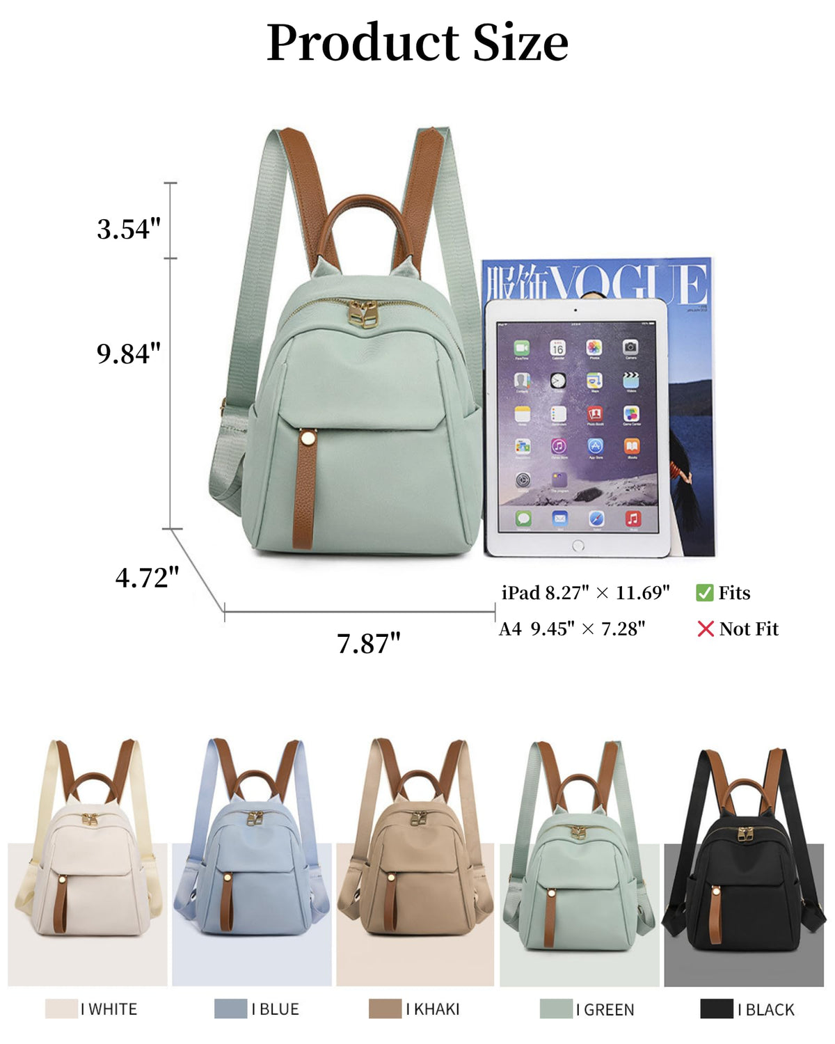KEQIKAI Lightweight Small Backpack for Women, Mini Casual Daypack Backpack, Water-Resistant Oxford Fabric, Fits iPad Mini/Phone/Wallet/Sunglasses, Purse for College Travel Outdoor Daily Multi-Pocket