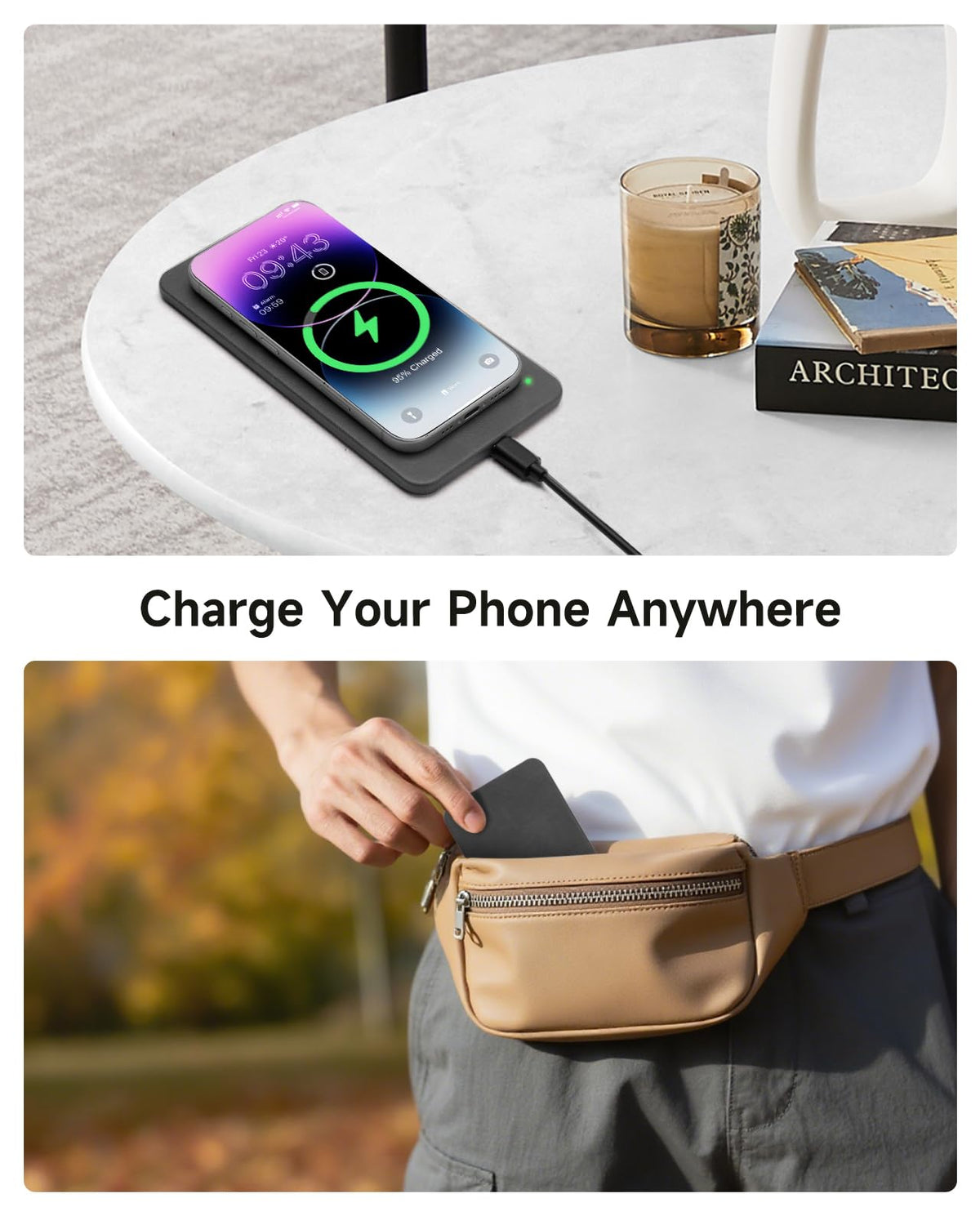 Valet Tray, Built in Wireless Charging Pad, Nightstand Organizer, Two-Toned Premium Vegan Leather Desk Bedside Caddy Organizer Tray for Keys, Watch, Wallet, Jewelry (Black+Green)