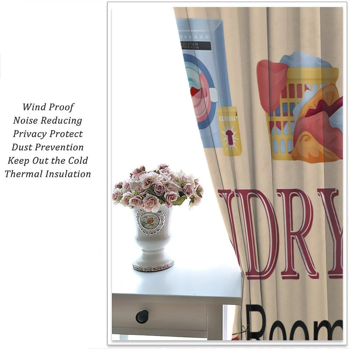 Nsbul Vintage Laundry Room Curtains, Farmhouse Rustic Wash Dry Clothes Quotes Window Drapes Treatments for Kitchen Living Room Bedroom Laundry, 42" W X 45" L(No Blackout)