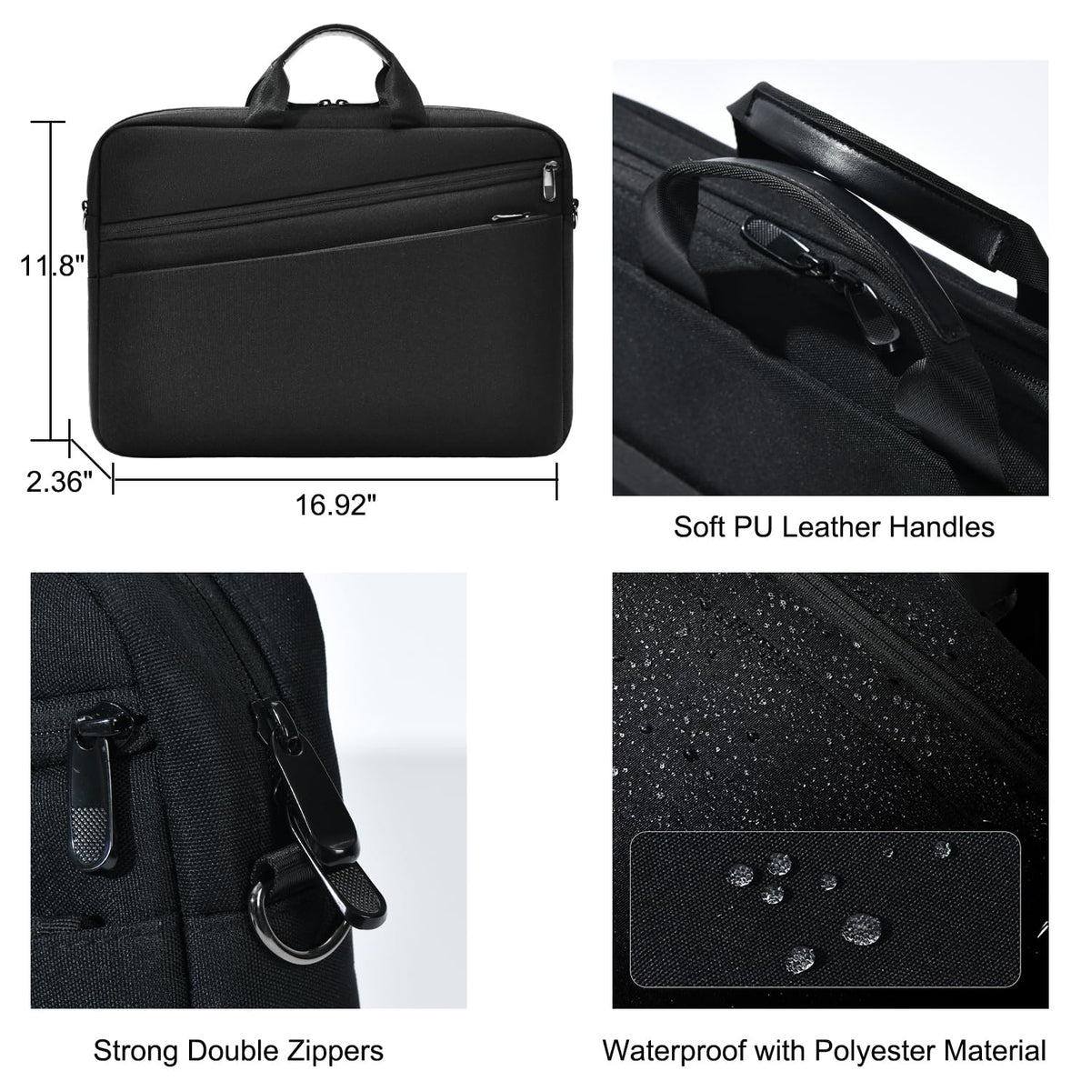 natyrlpog 15.6 Inch Business Laptop Bag for Men & Women, Waterproof Polyester Briefcase for Work, Commute, Travel (black)
