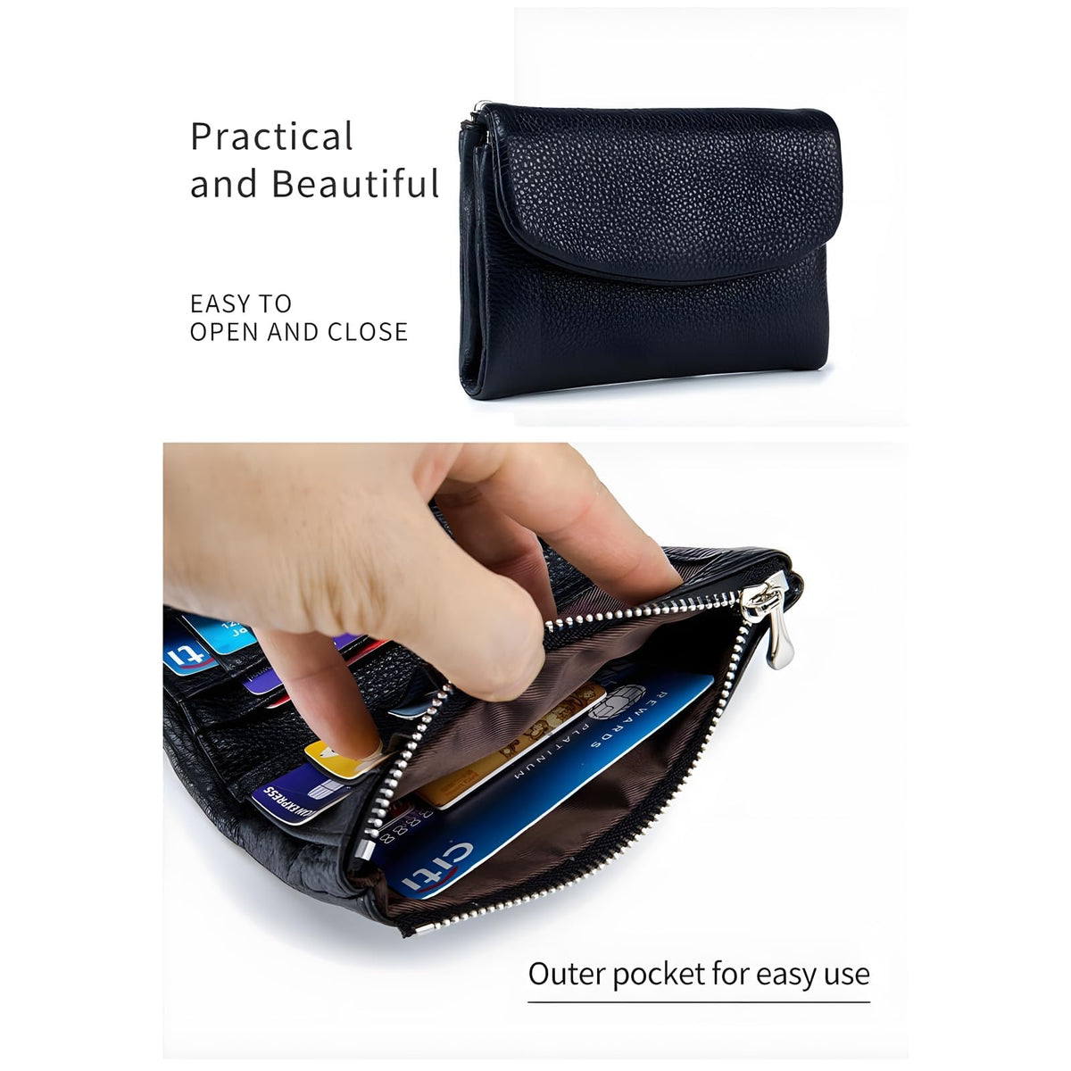 Pebble Leather Wallet,Unisex Short Genuine Leather Purse for Coins and Cards,Solid Multicolor Clutch Bags,Card Holder & Coin Id Cards (Red Black)