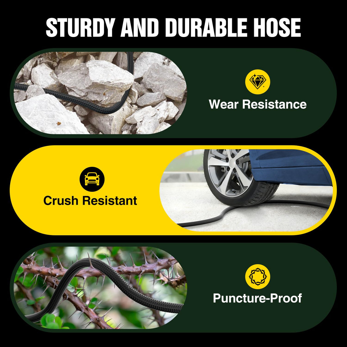 Garden Hose 50 ft Non-Expandable, Flexible Water Hose, Lightweight Hose with 10-Function Nozzle for Yard, Portable, Leak Proof, All-Weather Water Pipe for Outdoor, Car Wash, RV, Lawn