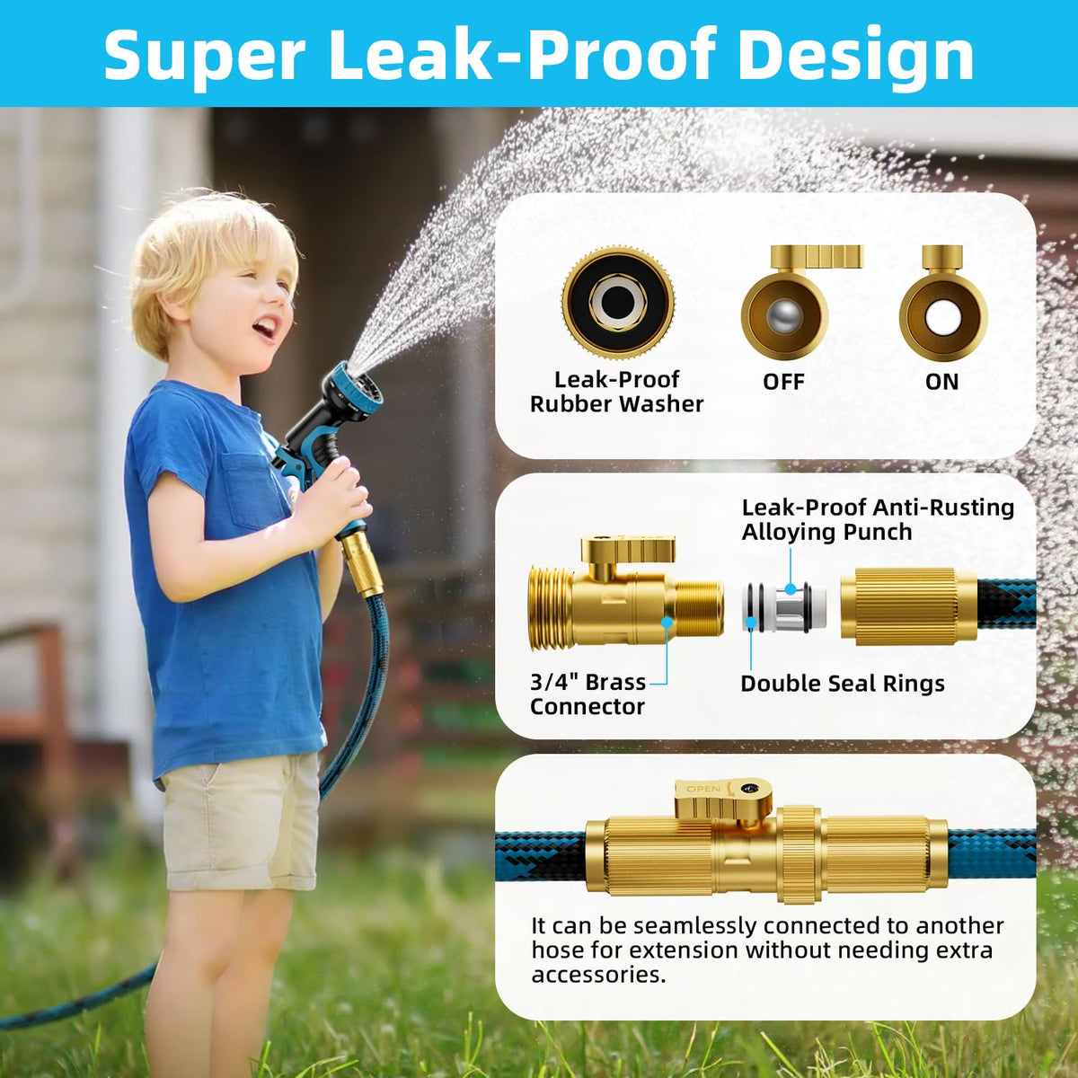 Garden Hose, Non-Expandable Water Hose 75 ft, Flexible, Kink & Leak Proof Water Pipe with 10-Function Spray Nozzle, Lightweight Outdoor Hose for Yard, Lawn, Car Wash, RV and Home Use