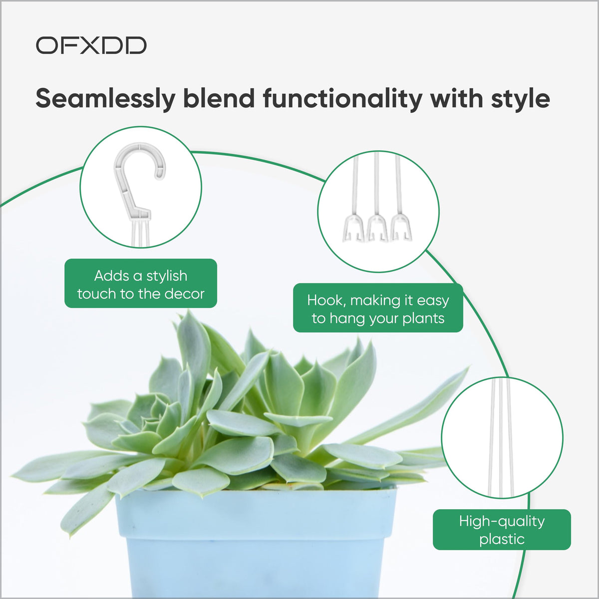 OFXDD Plant Pot Hangers - Pack of 4 - Plastic Flower Baskets Hanging - Decorative Garden Plants Pots with Hook - Outdoor Basket Hanger