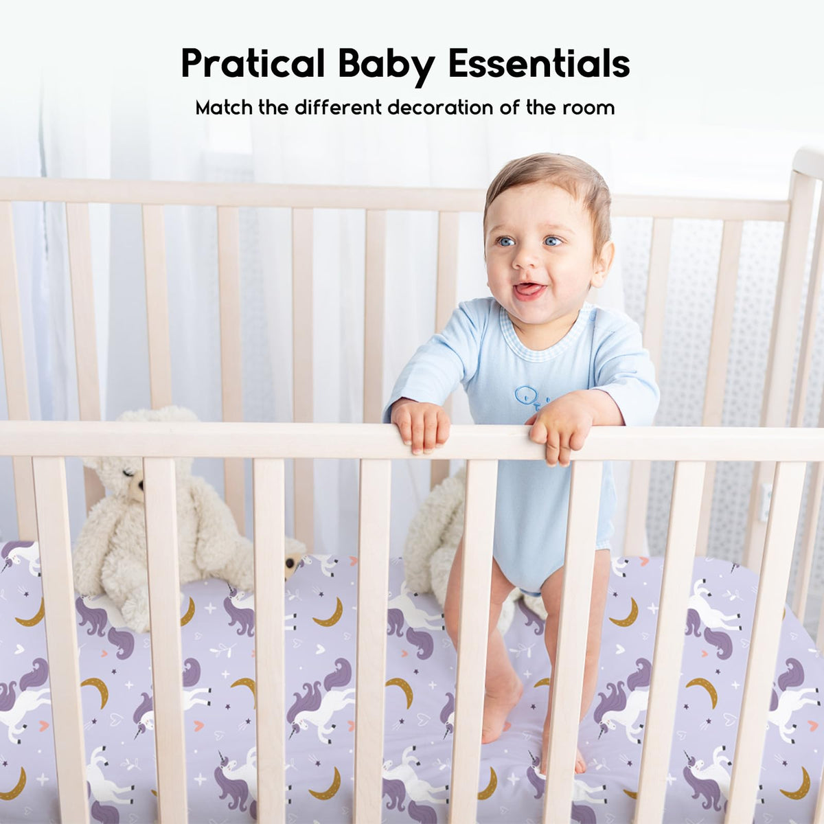 Yoofoss Baby Crib Sheets for Boys Girls, Fitted Crib Sheet 2 Pack for Standard Crib and Toddler Mattress, Super Soft Microfiber Baby Sheet 28x52x8in(Purple+Unicorn)