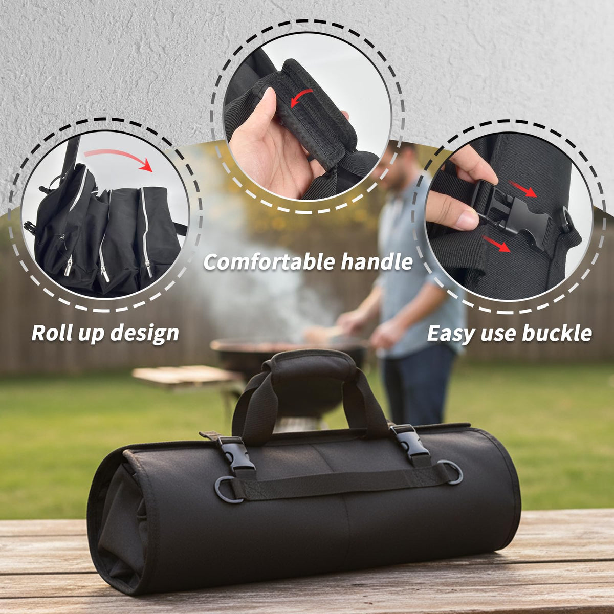 Grill Tool Accessory Storage Bag Roll Up, BBQ Tools Carry Orangizer Case for Grilling Utensil, Large Oxford Cloth Griddle Classifiable Holder for Outdoor Camping Barbecue Hiking Picnic Trip(Box Only)