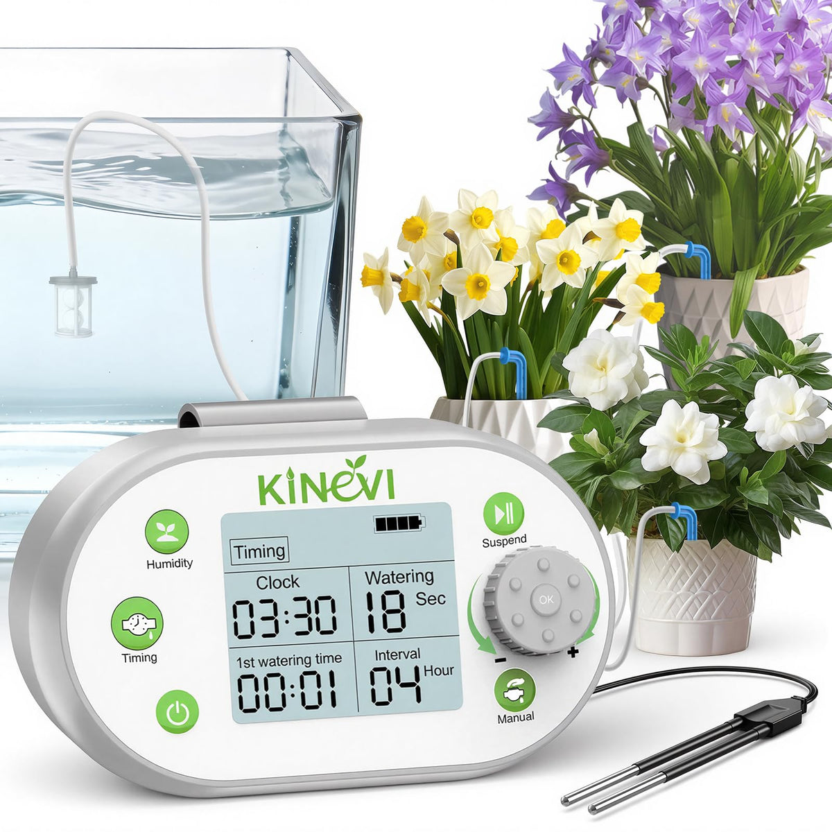 Automatic Plant Waterer, Plant Watering Device for 15 Pots, Indoor Plant Watering System, Auto Drip Irrigation Kit Programmable Water Timer with Smart Humidity Detection