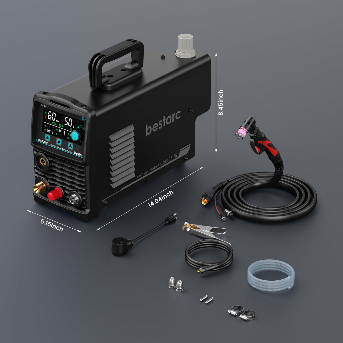 bestarc Pilot Arc Plasma Cutter, [LED Display][Air Sensor] 50A Plasma Cutter Machine 110/220V Dual Voltage, 1/2'' Clean Cut 3/4 Inch Max Cut, Post Flow Mesh, 2T/4T for Beginners DIY, Black