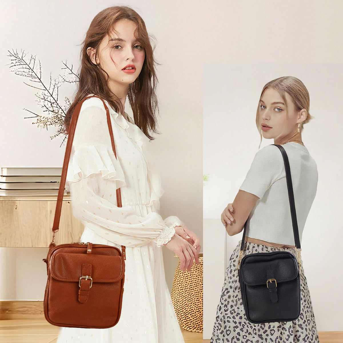 Leather Crossbody Bag for Women - 2025 Vintage Anti-Theft Messenger Bag with Double Layer Large Capacity, Built-in Purse Card Slots,Retro Faux Leather Shoulder Sling Bag for Travel (Purple, Large)