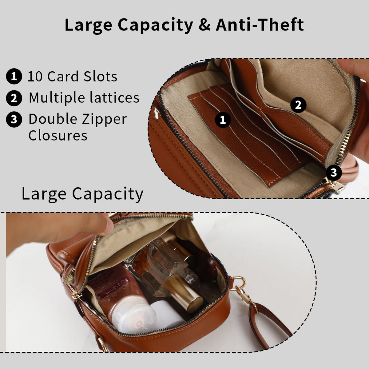 Leather Crossbody Bag for Women - 2025 Vintage Anti-Theft Messenger Bag with Double Layer Large Capacity, Built-in Purse Card Slots,Retro Faux Leather Shoulder Sling Bag for Travel (Purple, Large)