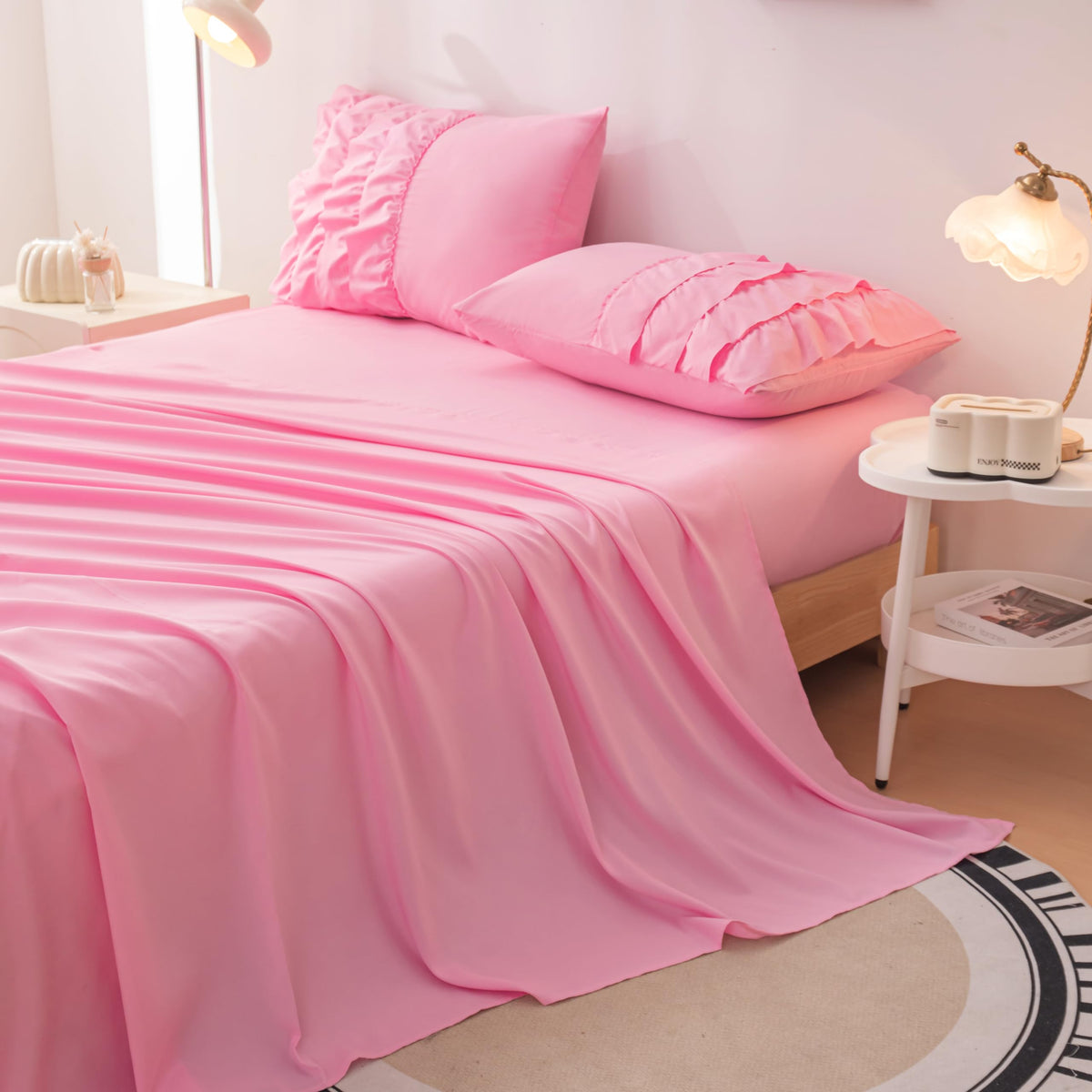 Yadangxiawa Pink Comforter Set Twin, 5-Piece Bed in a Bag Twin for Teen Girls, Pink Ruffle Bedding Set for Girls Kids, Teen Girl Bedding Sets,Princess Dress Comforter for All Season