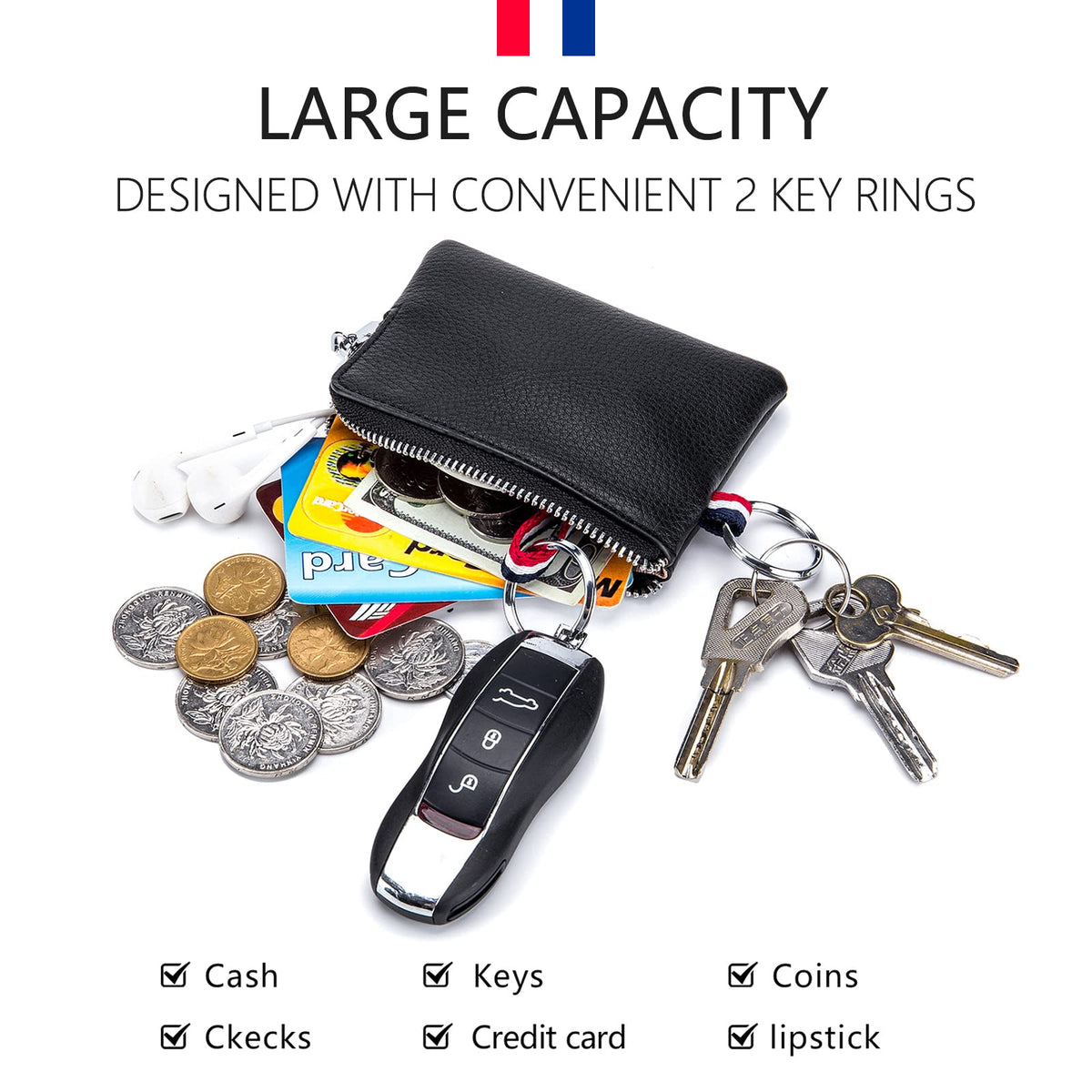 Plinvo Mini Genuine Leather Wallet Coin Purse with Dual Keyrings Compact Change Pouch and Card Holder for Men and Women (Dark green)