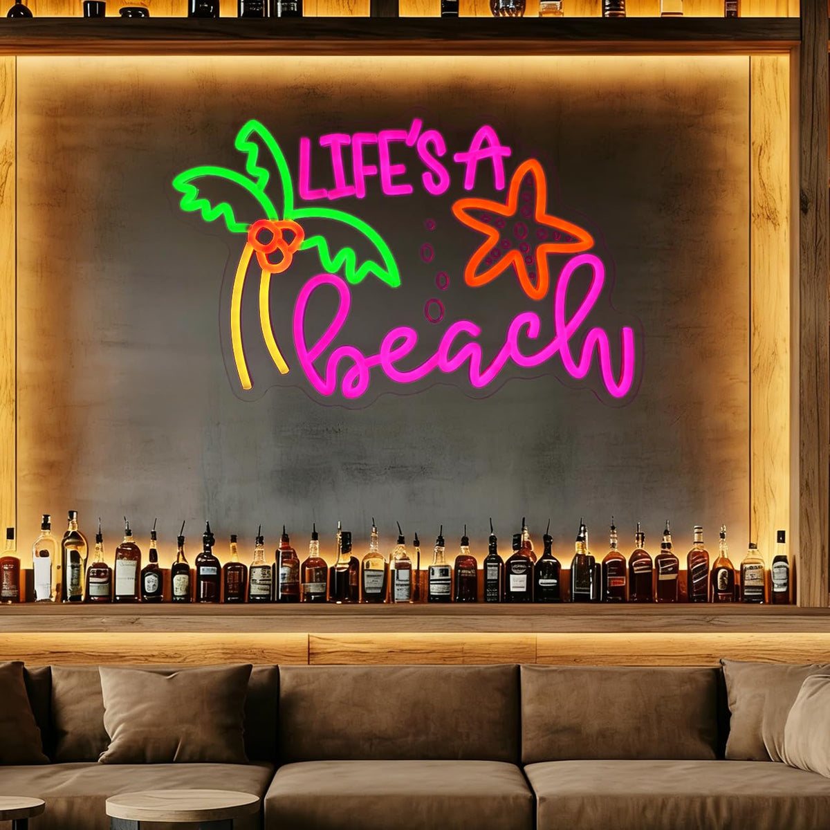 GYCLFNDDONG Life's A Beach Neon Sign Coconut Tree LED Wall Light with Dimmer Switch for Bedroom Home Tiki Bar Decor, Summer Tropical Palm Tree Neon Light for Kids Room Beach Party Gifts