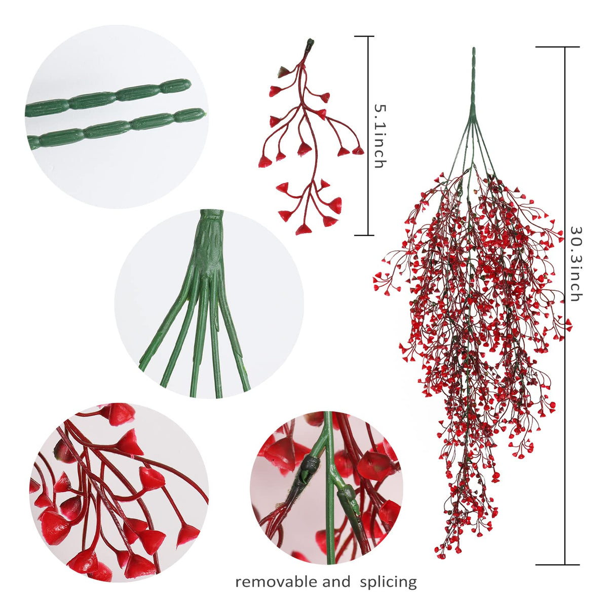 RECUTMS Vine Plant Fake 4 Pcs Ferns Artificial Plants Large Faux Hanging Plant Artificial Hanging Plants Wall Plants Fake Ivy Room Decor Home Garden Wedding Party Indoor Outdoor Decorations(Red 4P)