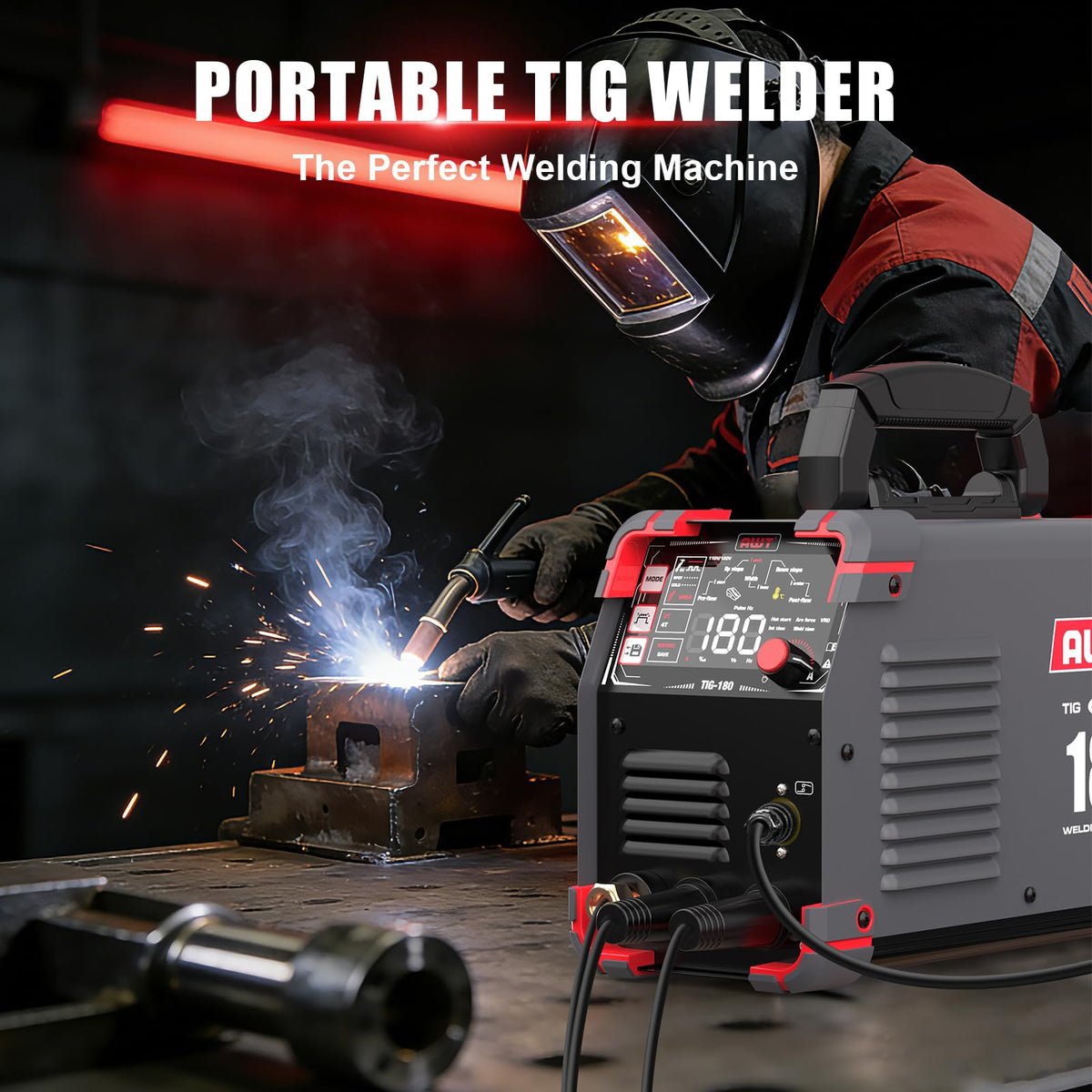 AWT TIG Welder 180Amp with DC Pulse,Cold TIG Welder with Large LED Display 5-in-1 DC HF TIG/PULSE TIG/COLD/SPOT TIG/STICK,110V/220V Dual Voltage Cold TIG Welding Machine