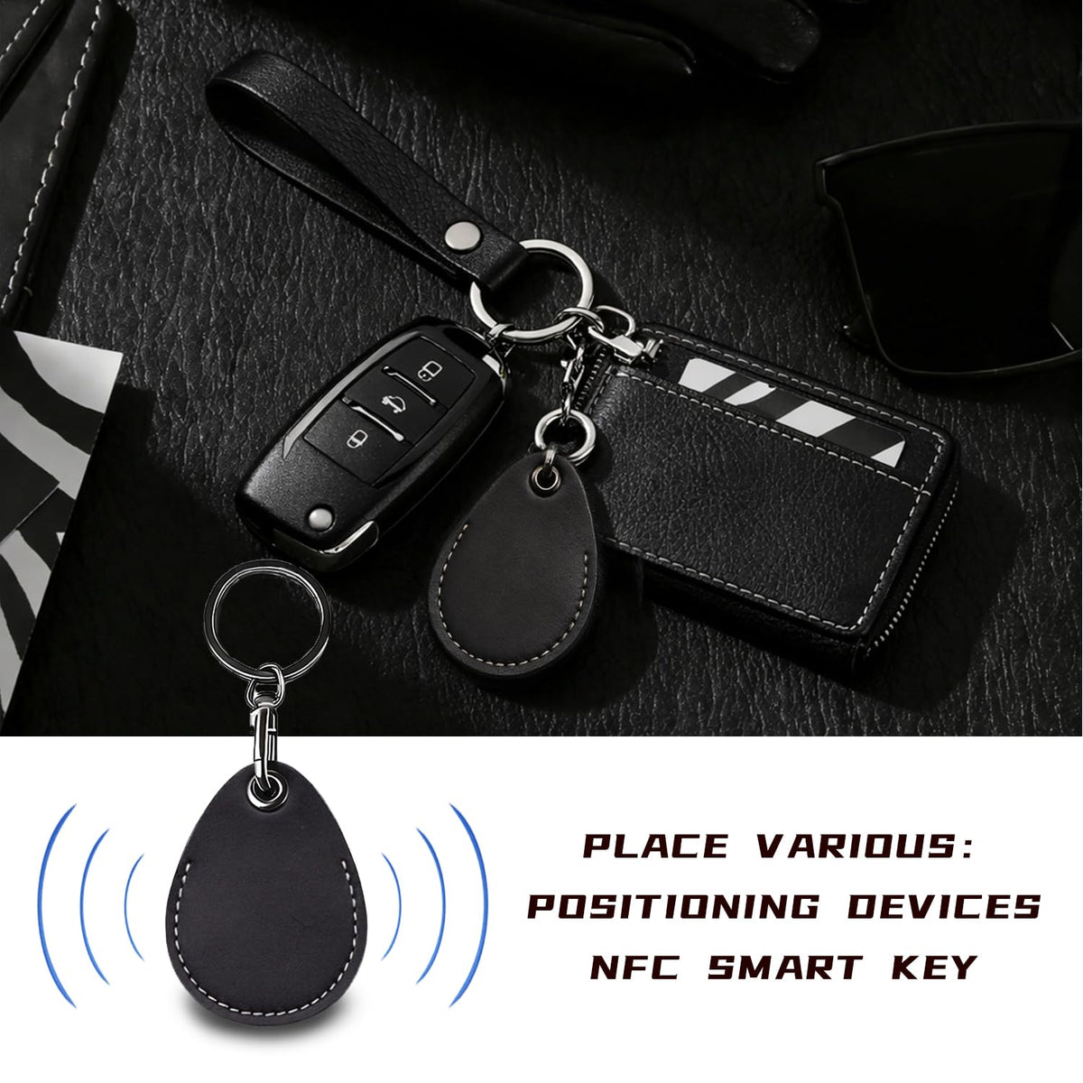 Temvue RFID Key Fob Holder, Access Card Key Chains, NFC Smart Key Tag Protector, Common Key Fob Cover(Black)
