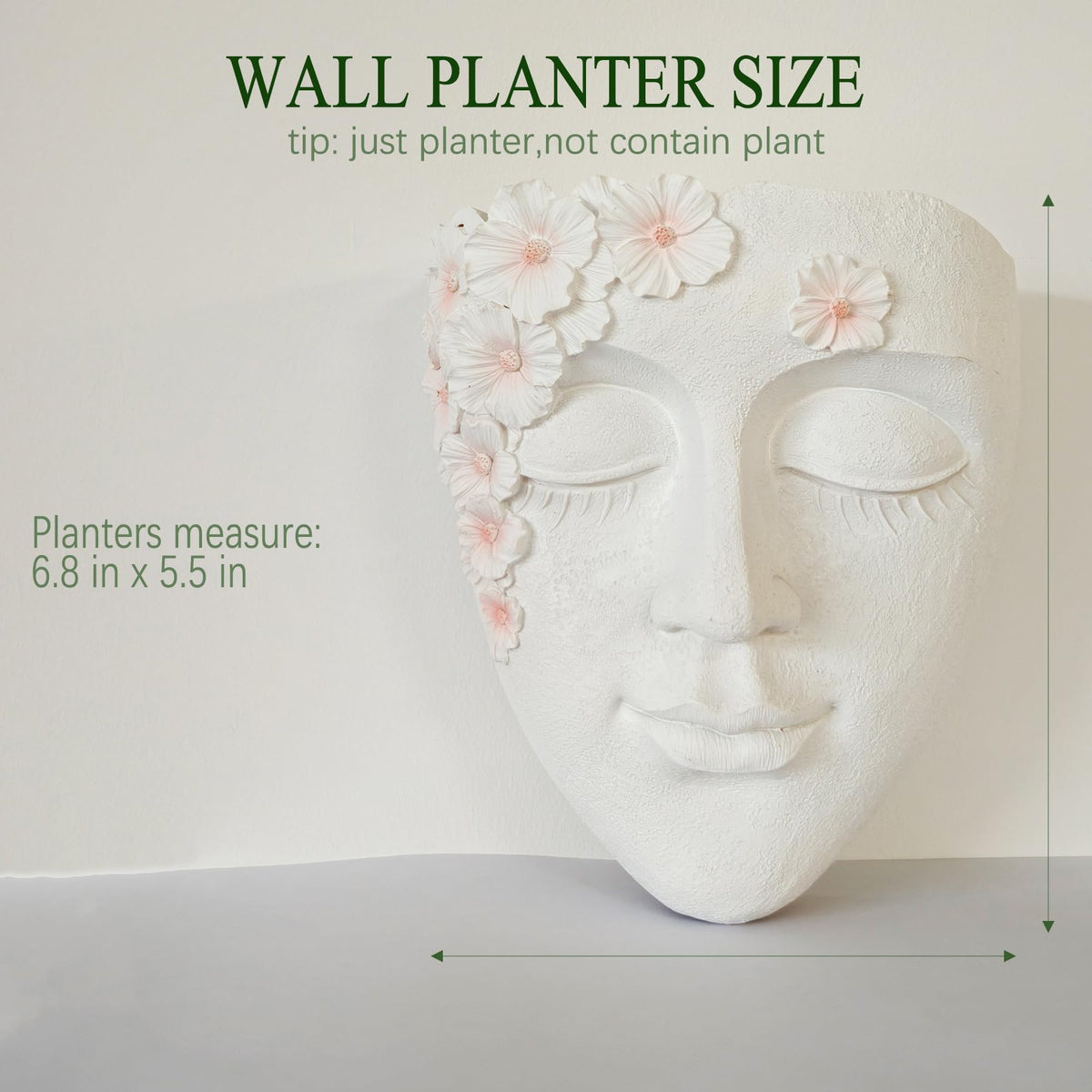 Face Shape Wall Planter Elegant White Resin Wall-Mounted Head Pot with Drainage Hole Unique Small Vase Holder for Succulents, Hanging Plants & Home Decor Beautiful Gift for Plant Lovers