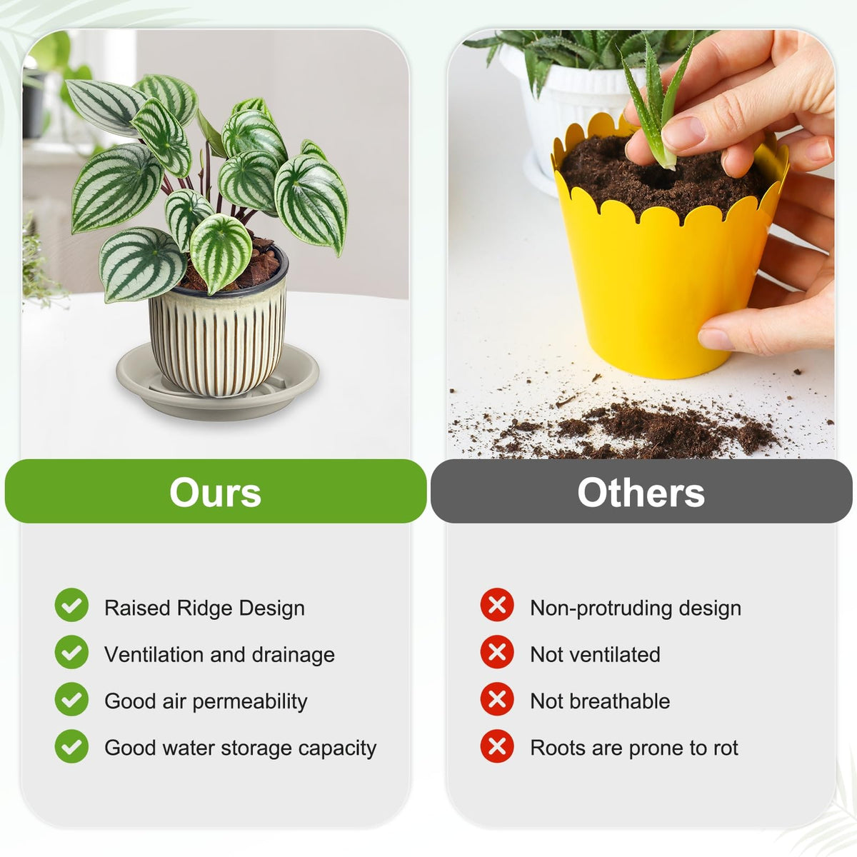 M METERXITY 2-Pack Plant Saucer, 7.3 Inch/ 18.5cm Plastic Plant Trays Thicker for Pots/Indoor/Outdoor/Water Drainage and Protection, Flowerpot Drip Tray [Grayish White]