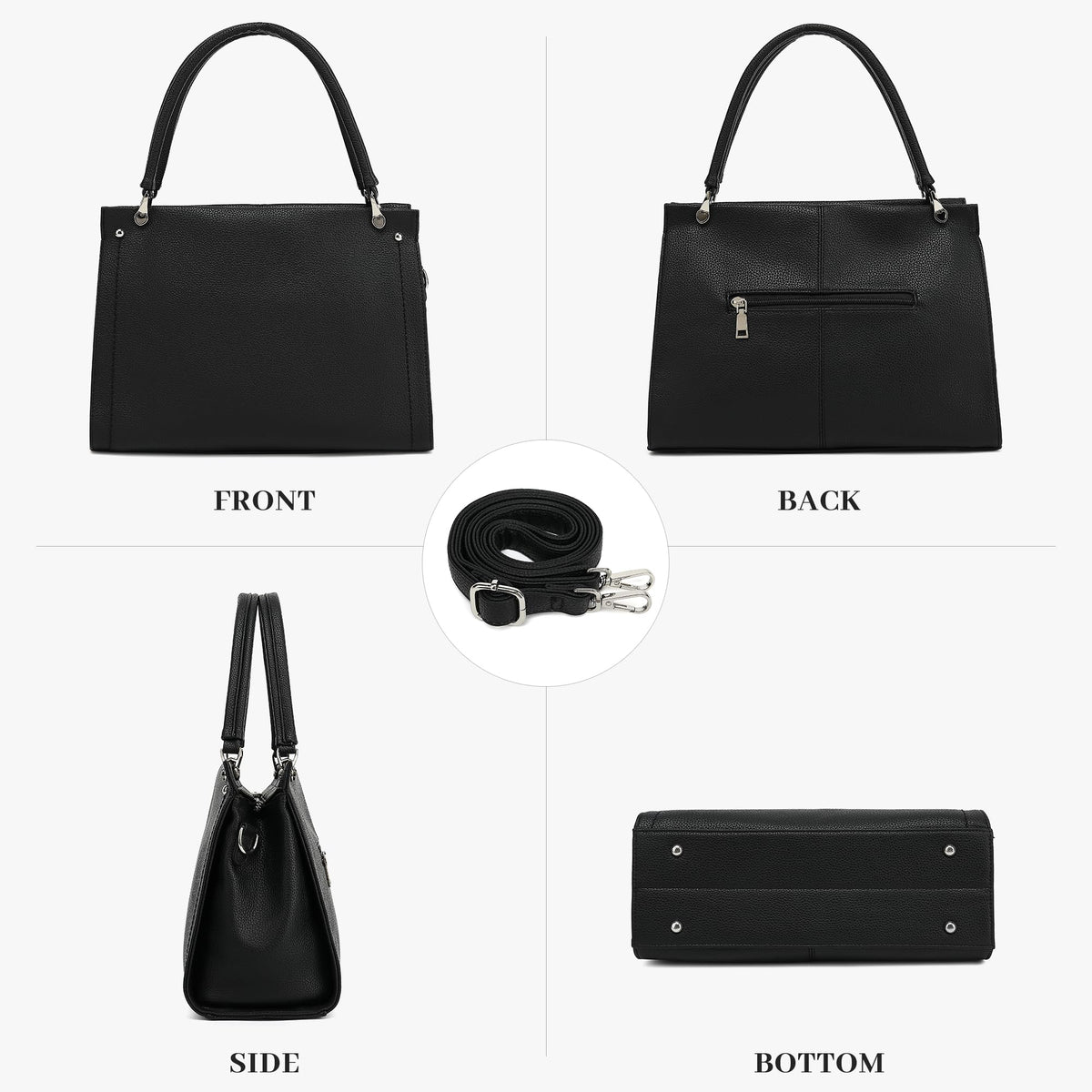 KOGTLA Lychee-textured Leather Purses for Women, Sturdy Ladies Vegan PU Handbags with Adjustable Satchel Strap, Tote Hobo Shoulder Bags Black