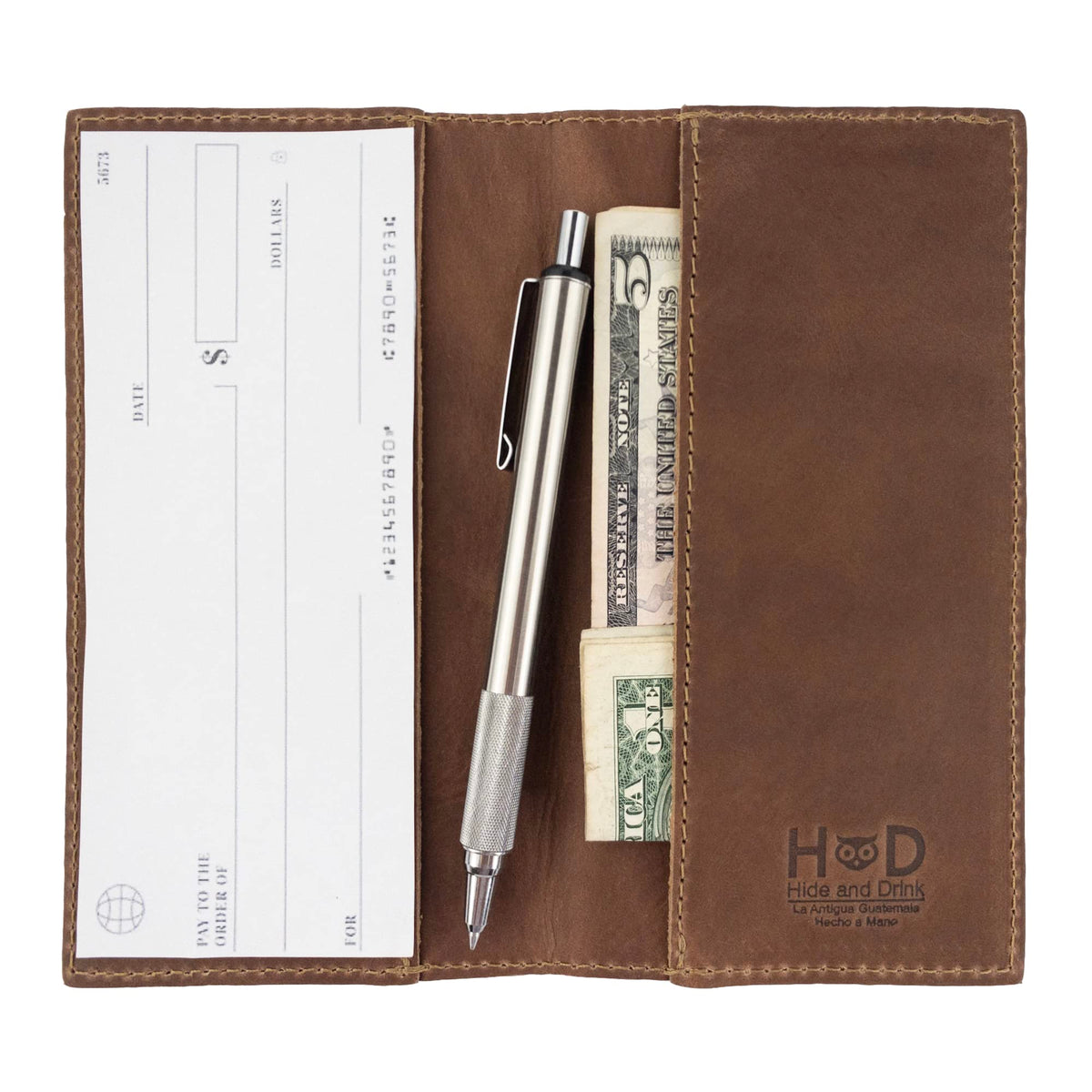 Hide & Drink, Checkbook Cover, Minimalist Organizer for Personal or Business Finances, Bill Holder, Full Grain Leather, Handmade, Single Malt Mahogany