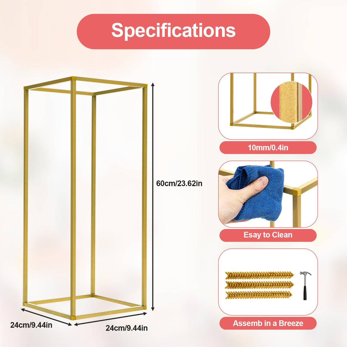 10 PCS 23.6inch Gold Column Wedding Flower Stand, Flower Floor Vase Display Rack, Wedding Centerpiece Flower Vase for Table, Tall Flower Holder for Home Party Wedding Decorations