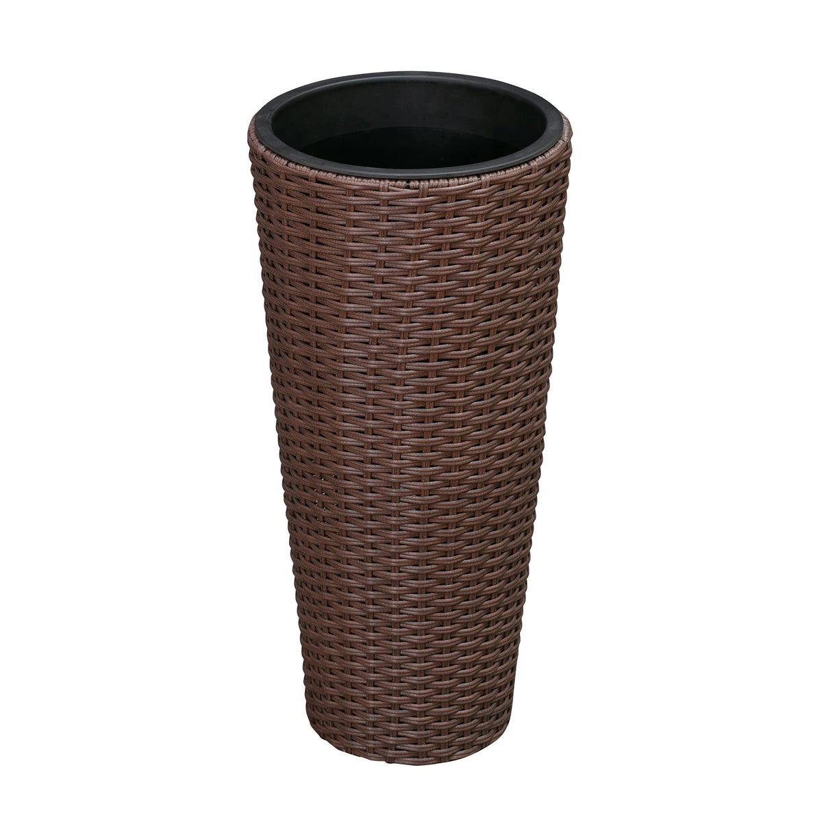 Balkene Home Noah Round Wicker Planter Tall Planter Decor Box for Adaptable Outdoor Furnishings All Weather Versatile Perfect Patio Herb Garden Living Space - 2 Piece Set - Mocha