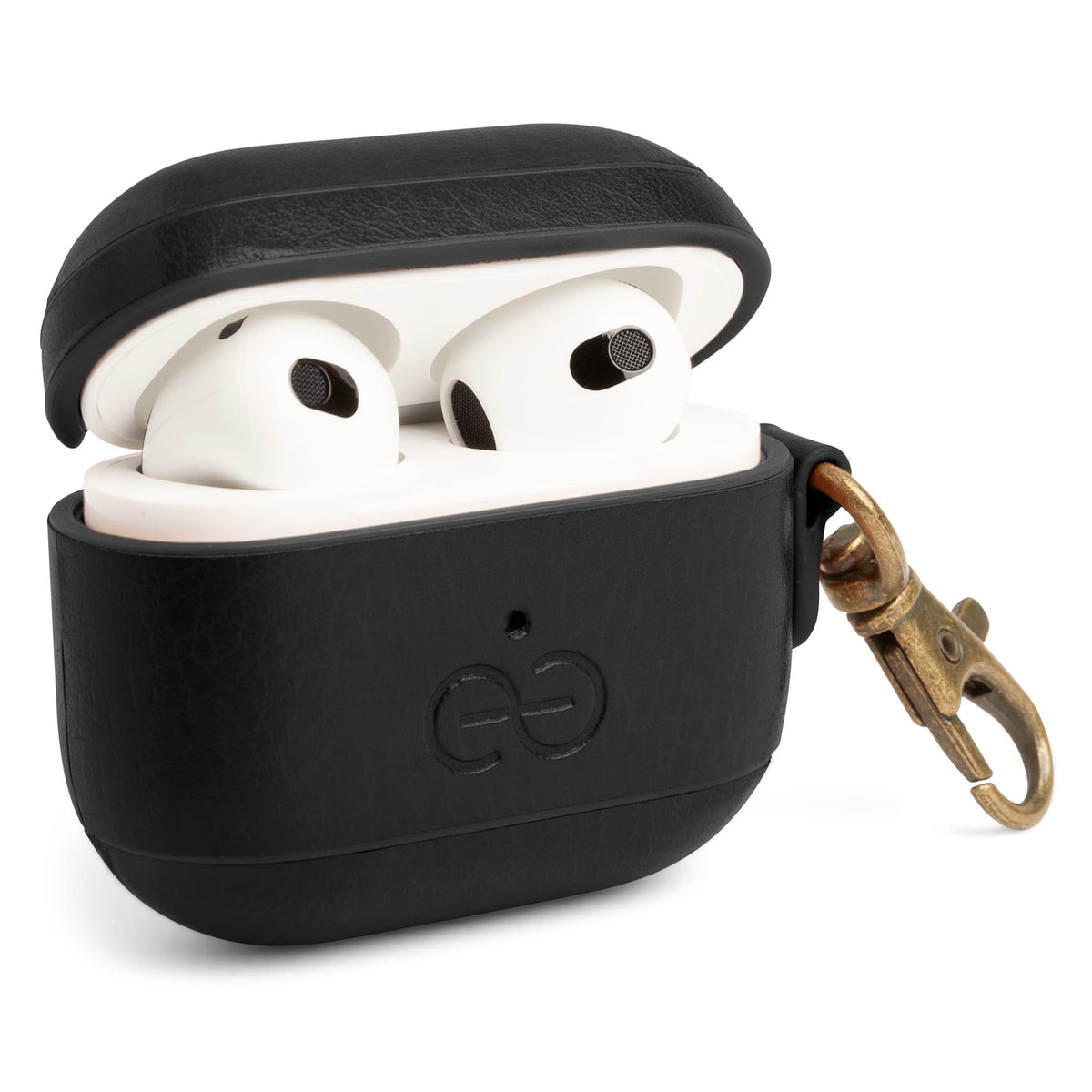 Dreem Om Case Cover with Keychain Clip Compatible with AirPods 3 for Apple AirPods 3rd Generation, Vegan Leather AirPod Case for Men & Women, Luxury Earbuds Accessory for iPhone - Black
