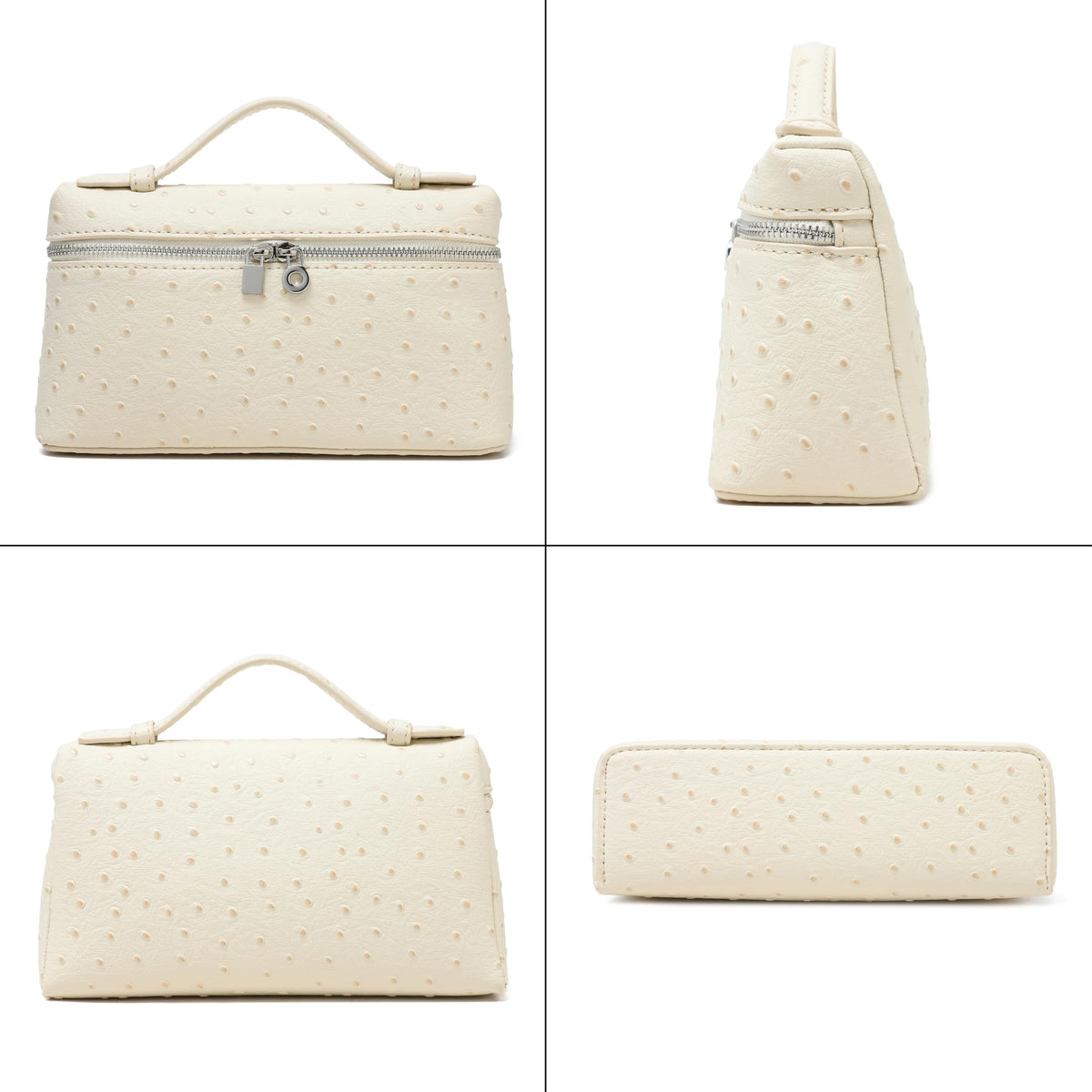 Rejolly Crossbody Bag for Women Small Top-Handle Pouch Purse Shoulder Handbag Synthetic Ostrich Leather Cream White (Gold Hardware)