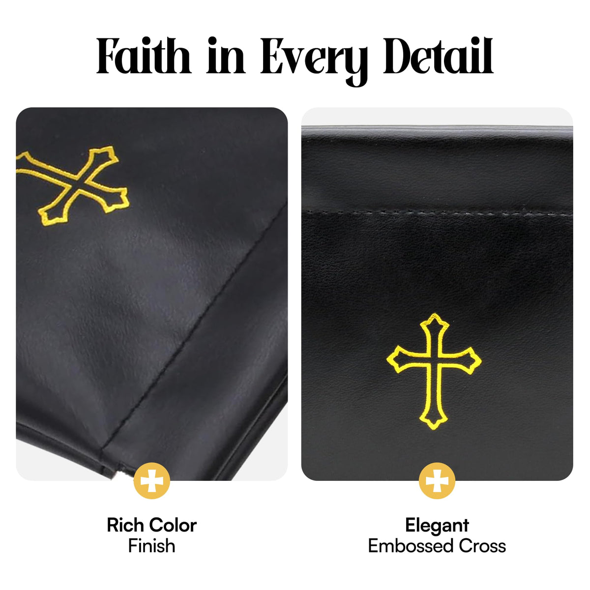 Squeeze-Top Faux Leather Rosary Pouch - Compact White Case for Rosary Beads with Cross Imprint - Keeps Prayer Beads Protected for Travel - Fits Easily in Purse, Pocket, Car, Retreats & Church Use