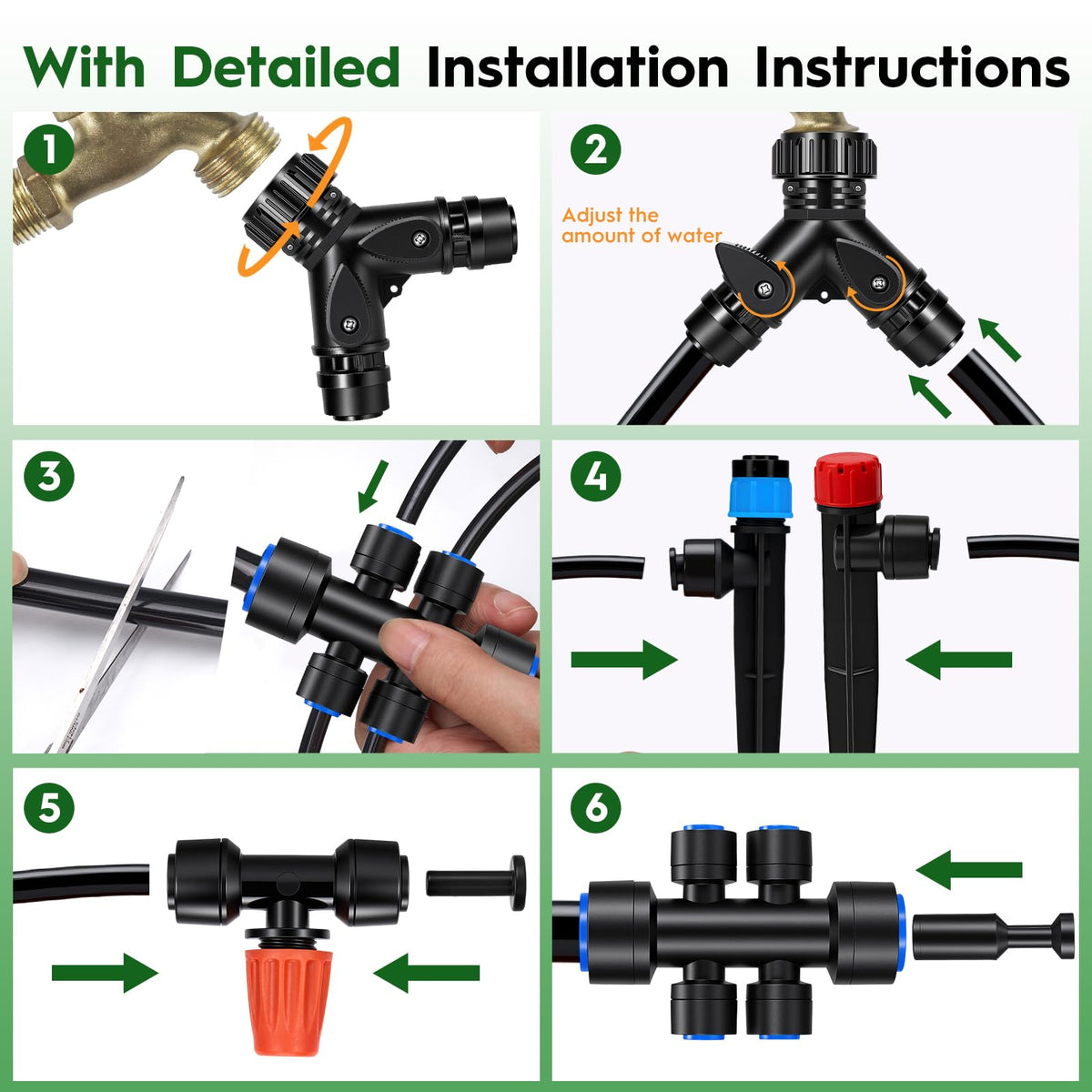 Quick-Connect Drip Irrigation System Kit, Irrigation Kit with Adjustable Nozzles, 2/5" & 1/4" Tubing, Automatic Watering System for Garden, Raised Beds, Greenhouse, Automatic Timer Compatible