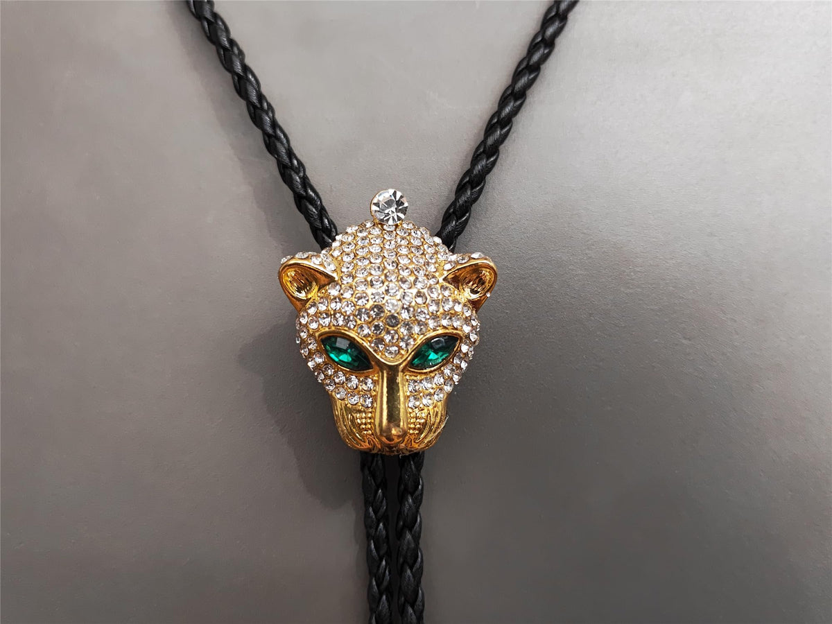 Animal & Plant Bola Tie Bolo Tie Wedding Necklace for Men Women Groomsmen Western Cowboy Necktie (Diamond Leopard)