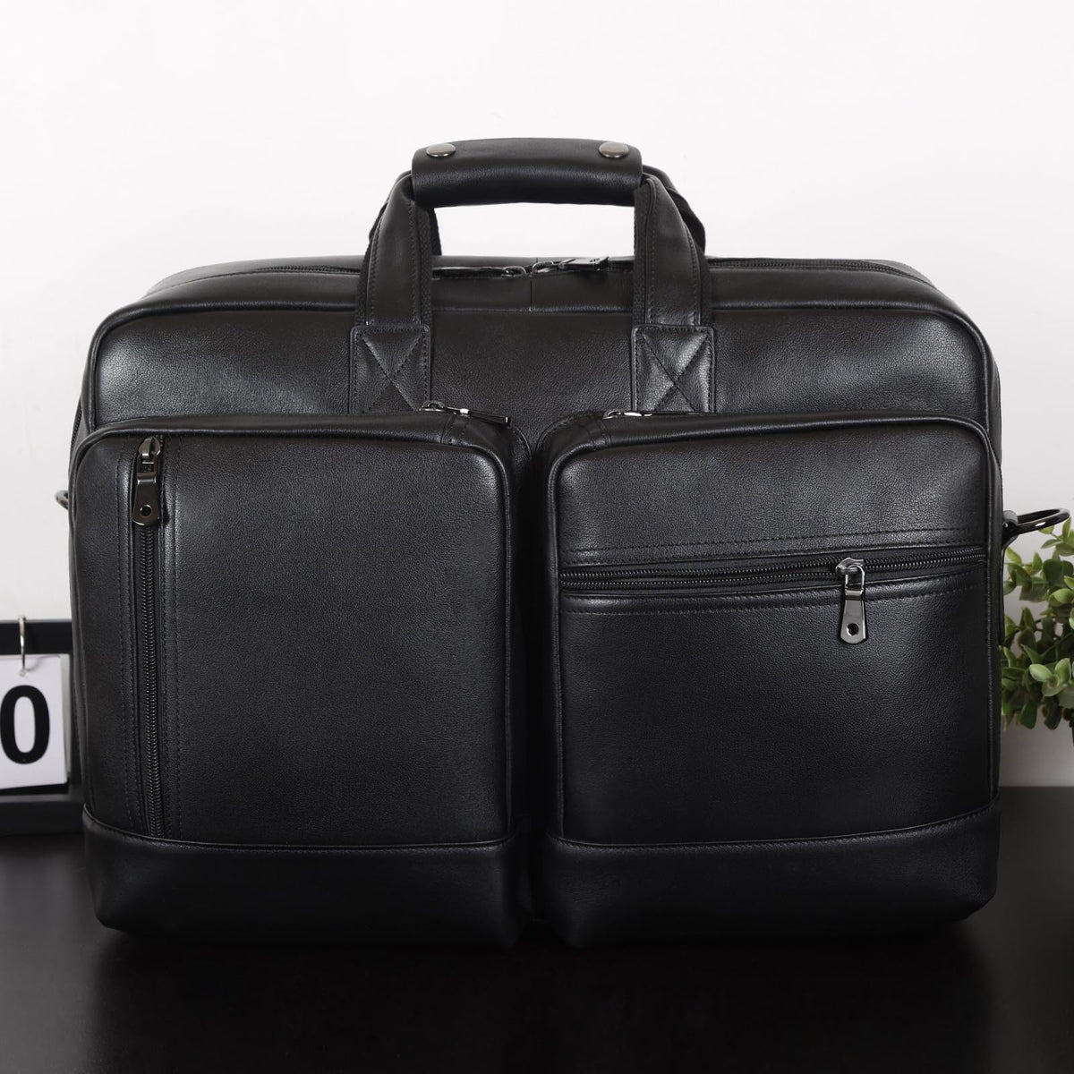 Masa Kawa Black Leather Briefcase Messenger Bag Men Expandable 17 Inch Laptop Business Travel Duffel Crossbody Shoulder Weekender Overnight Bags,Large
