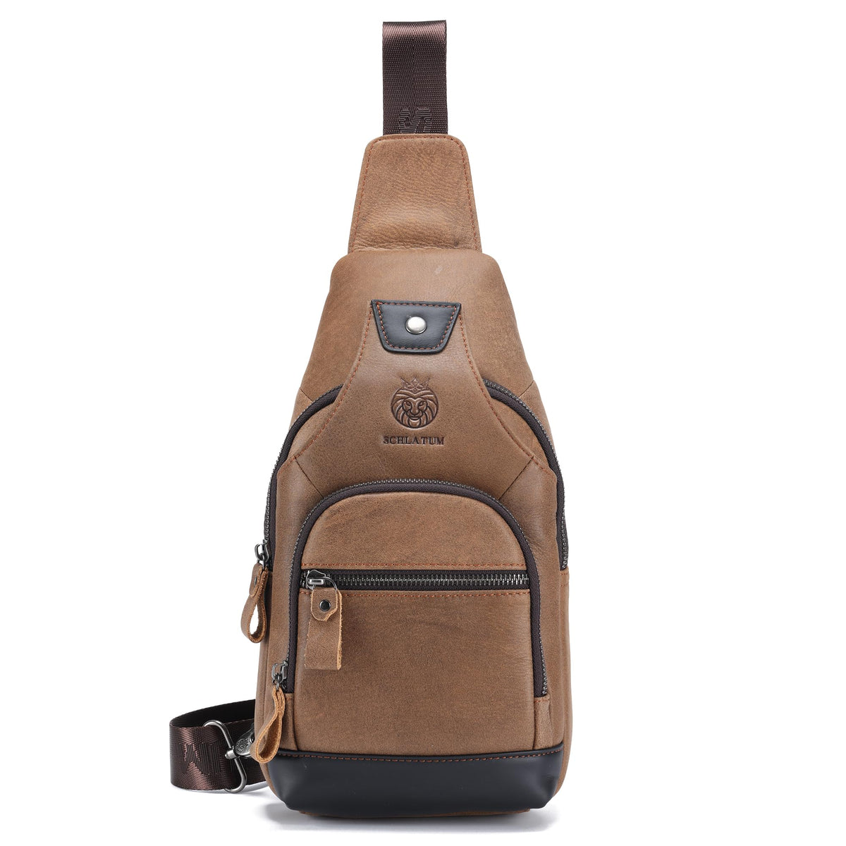 LUKZIJAES Genuine Leather Sling Bag for Men Crossbody Bags Man Shoulder Chest Pack Hiking Casual Daypack Outdoor Travel Backpack (#1-Brown)