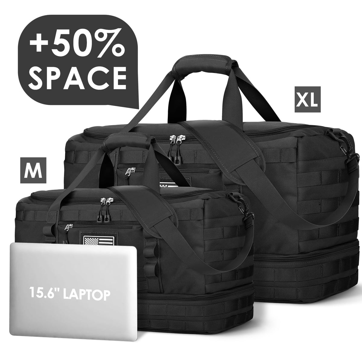 ETRONIK Travel Bag for Men Women, Gym Bag & Tactical Duffle Bags for Travel, Carry on with Toiletry Bag and Shoe Compartment, Weekender Overnight Trip with Wet Pocket for Workout Medical, Black