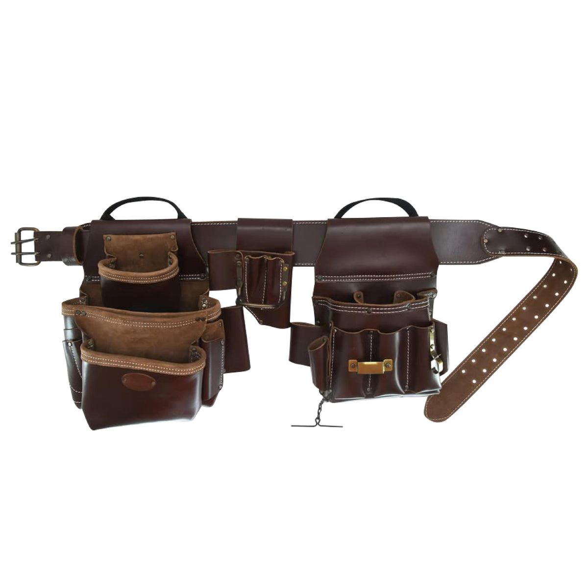 Style n Craft 4-Piece and 22-Pocket Electrician’s Combo, Tool Belt with 2 Tool Pouches and a 4-Pocket Multi-Tool Holder, Full-Grain Leather Electrician Tool Belt, Dark Tan (98464)