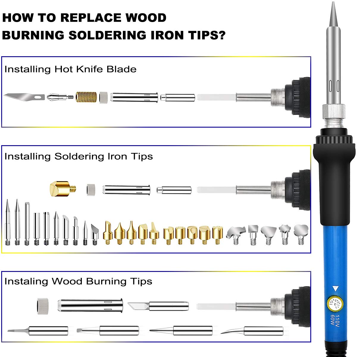 Wood Burning Kit 95pcs, West Bay Soldering Pen with Adjustable On-Off Switch Control Temperature Wood Burning Tool for Embossing, Carving, Soldering Tips, Carrying Box