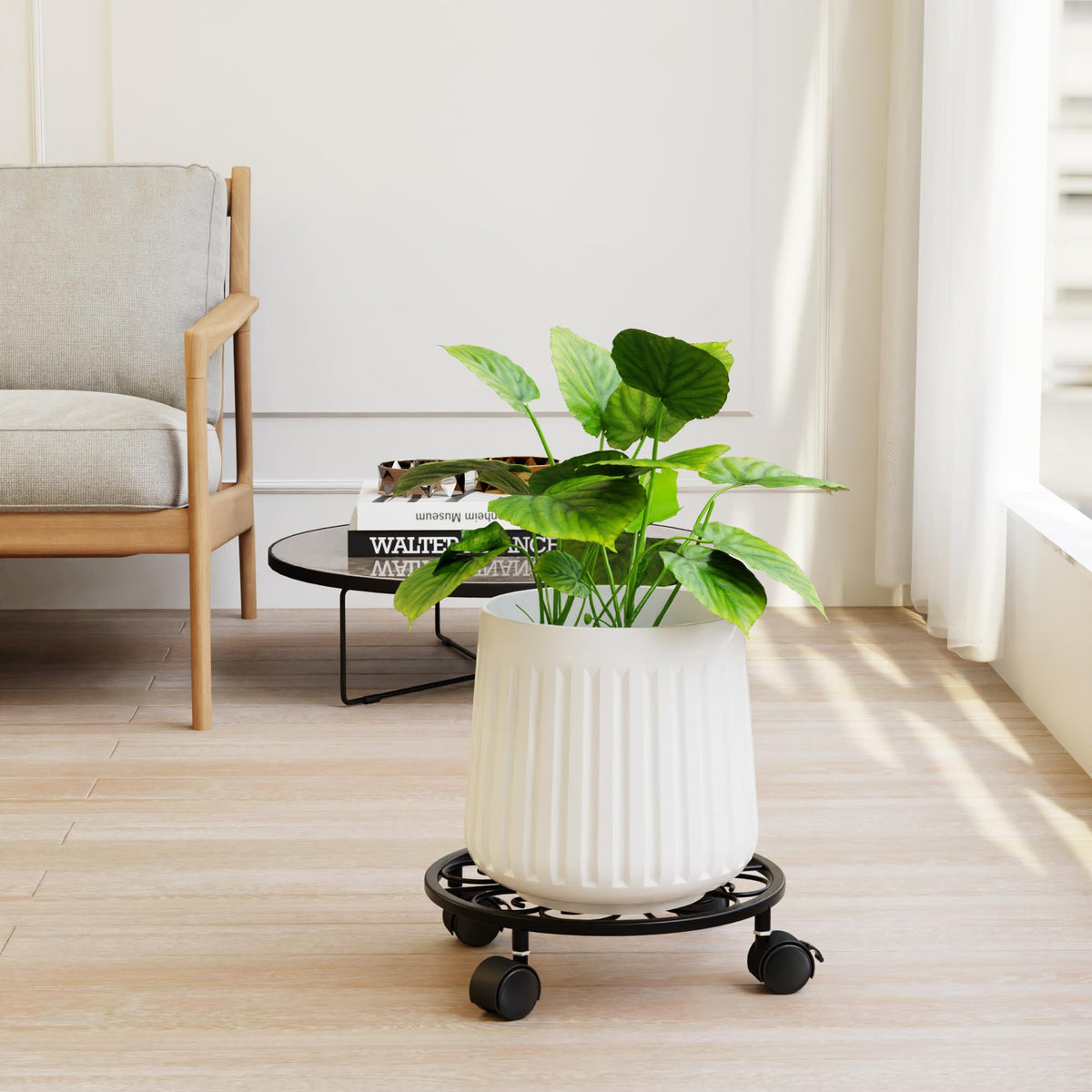 Chinpakden 10.24" Plant Stand with Wheels - 2 Pack Plant Caddy, 360 °Rotatable and Lockable Plant Rollers, Easy to Move, Plant Tray with Casters for Indoor Outdoor Wine Cellar.