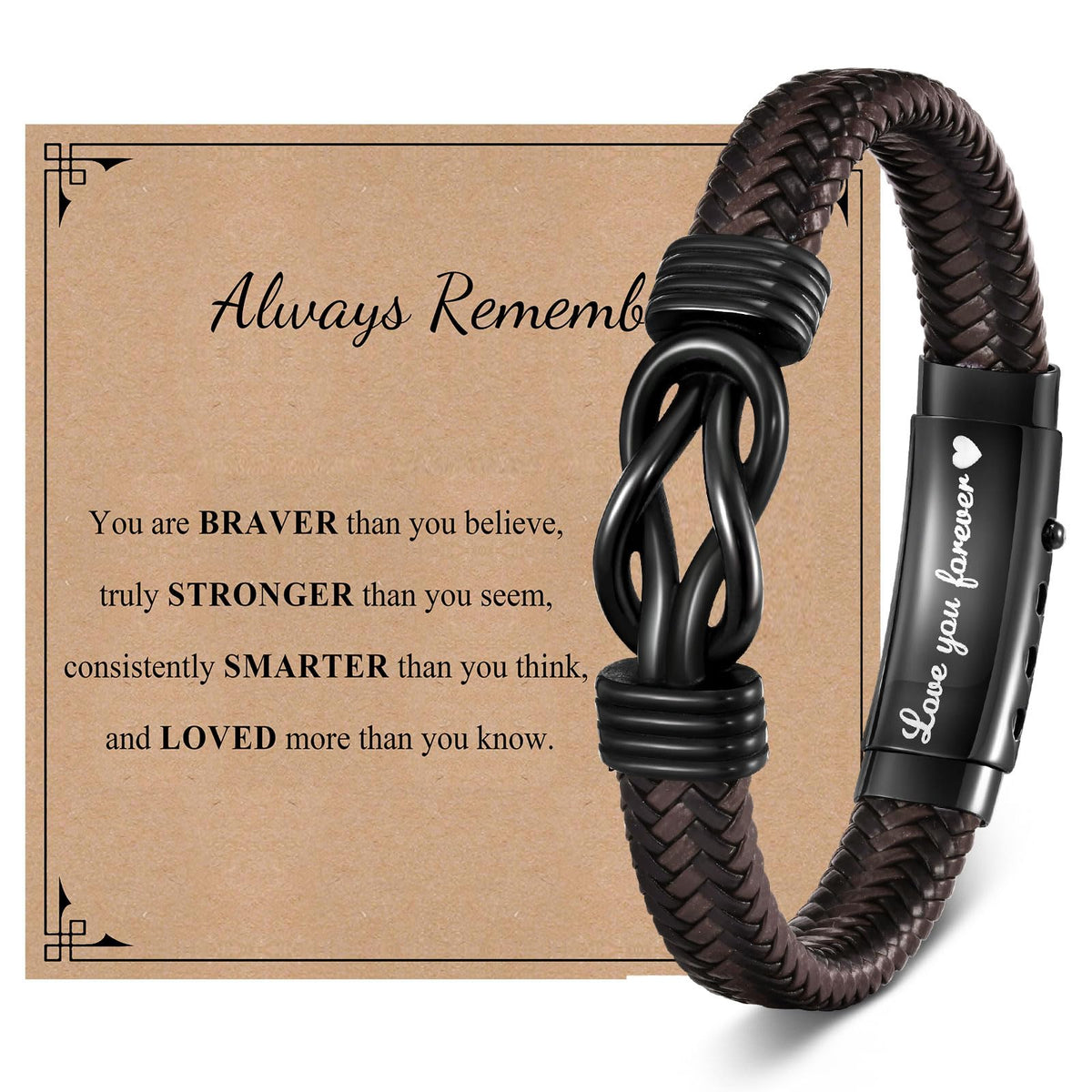 VNOX Love Knot Bracelet - Handmade Braided Leather Bracelet, Brown Leather Cuff, Infinity Knot Gift for Men, Husband, Boyfriend