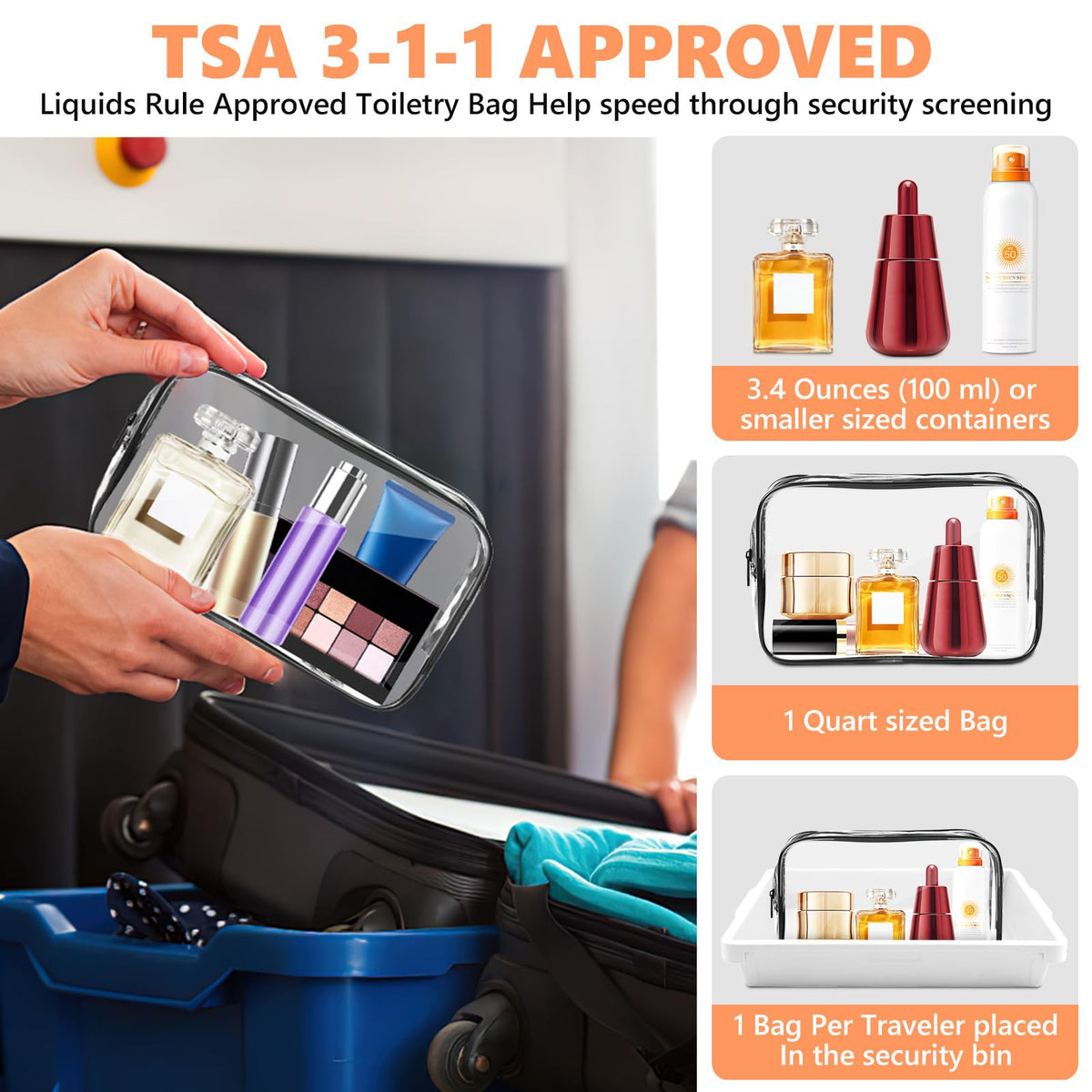 AURUZA Clear Makeup Bag,Portable Travel Toiletry Bags with Zipper, TSA Approved Clear Organizer Bags, PVC Cosmetic Pouch for Airport Airline Compliant